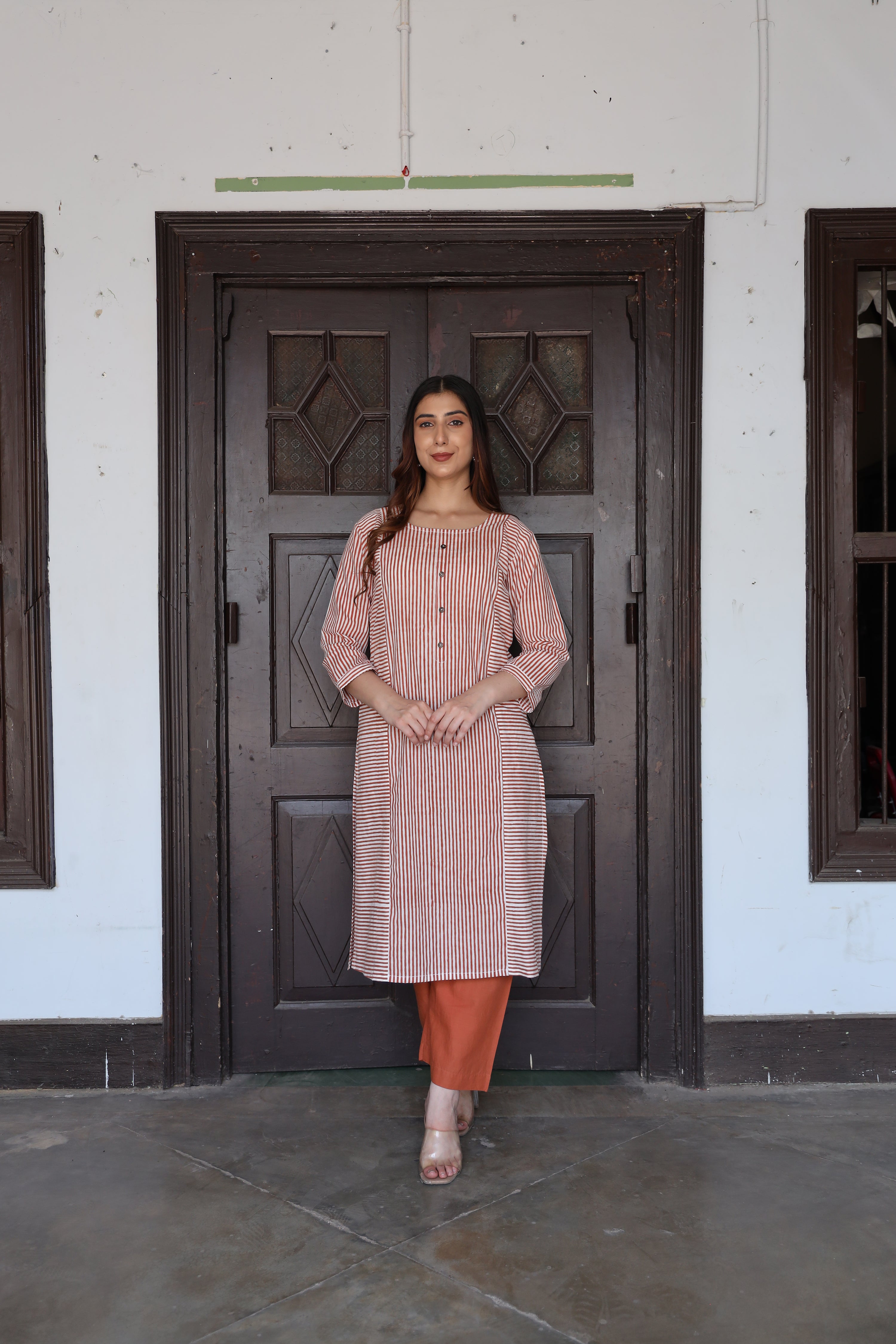 Saanjh Cinnamon Stripe Kurta Set