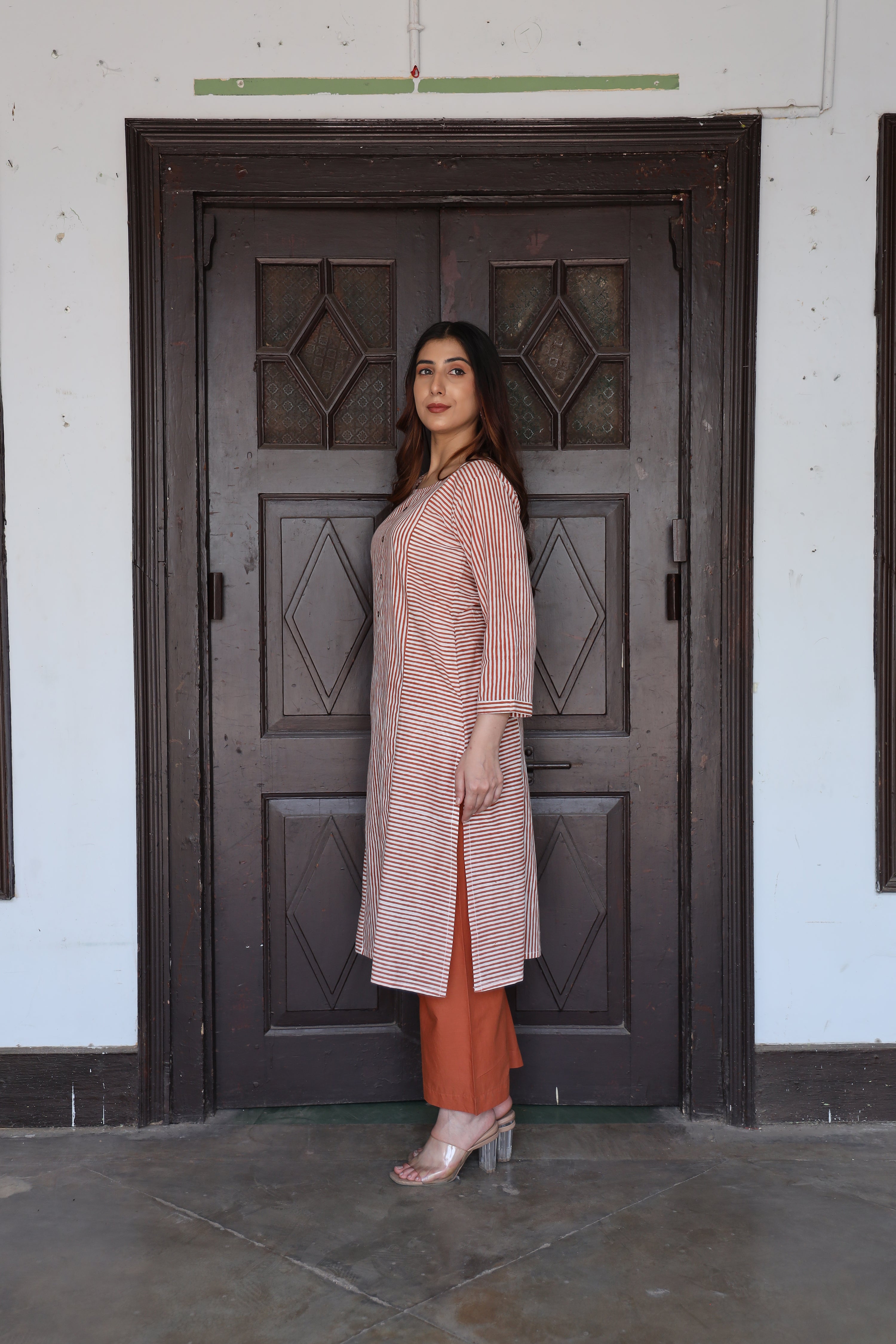 Saanjh Cinnamon Stripe Kurta Set