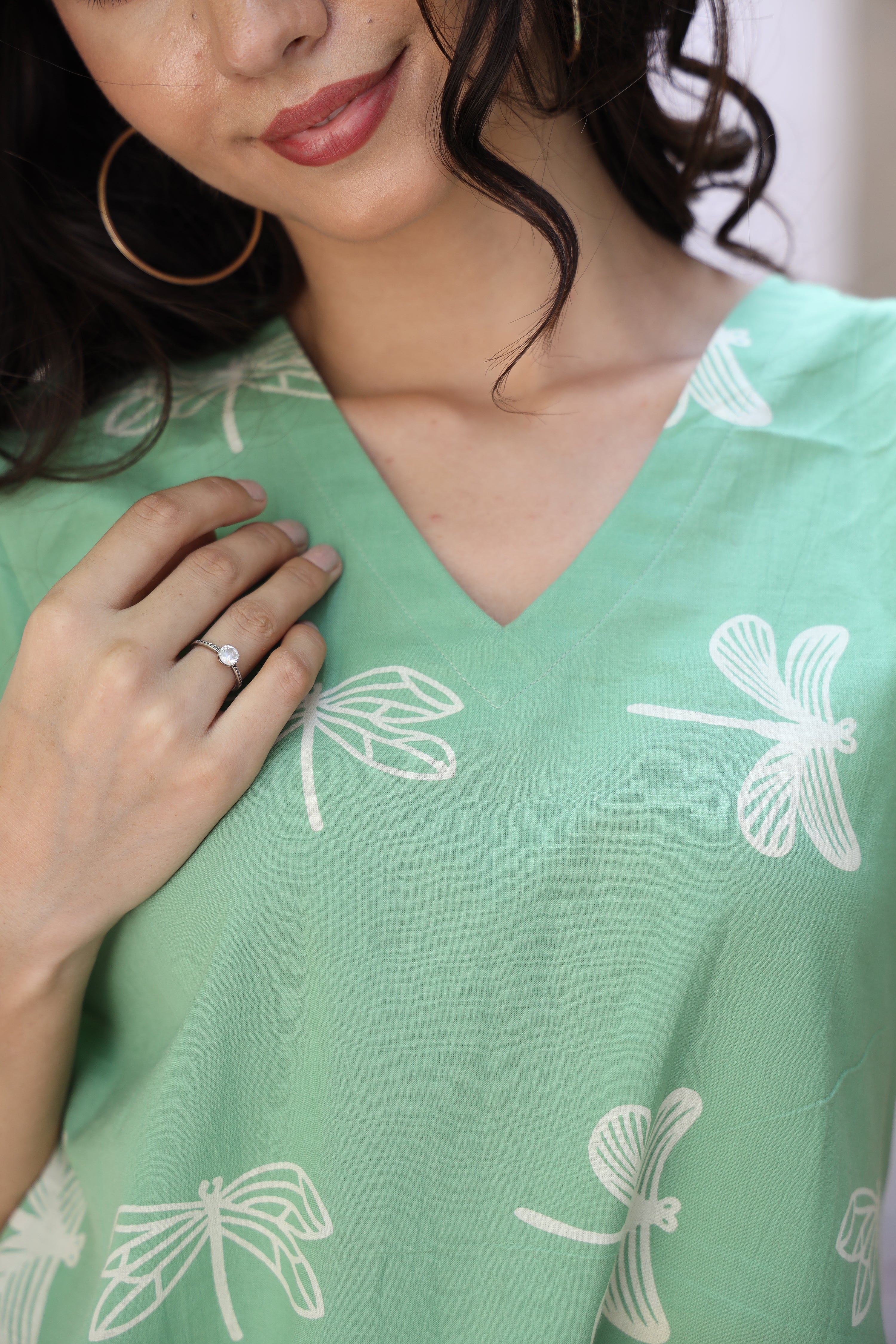 Saanjh Mint Dragonfly Cotton Dress
