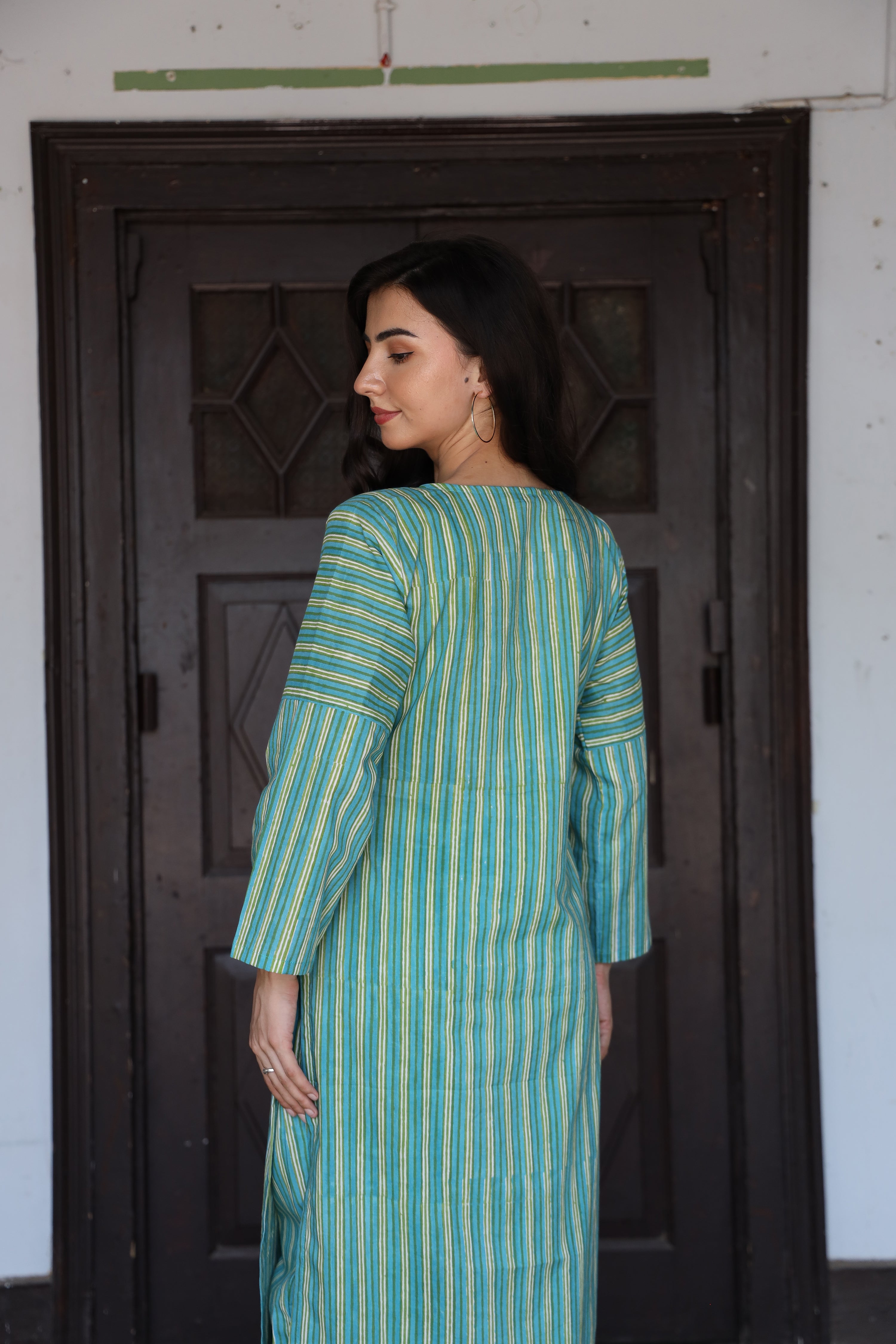 Saanjh Jade Stripe Kurta Set