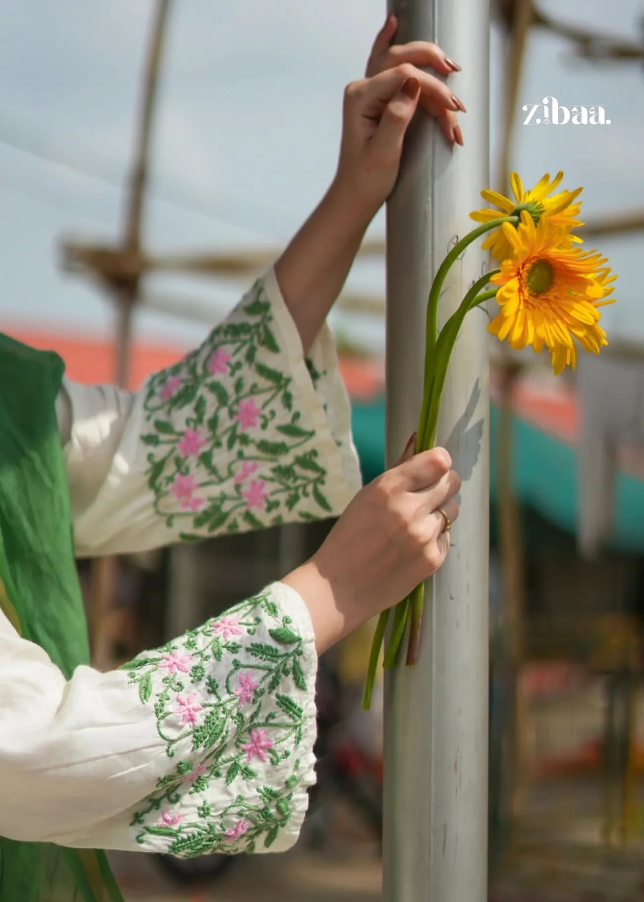 Husn Ivory Pure Muslin Chikankari Kurta Set with Mul Dupatta