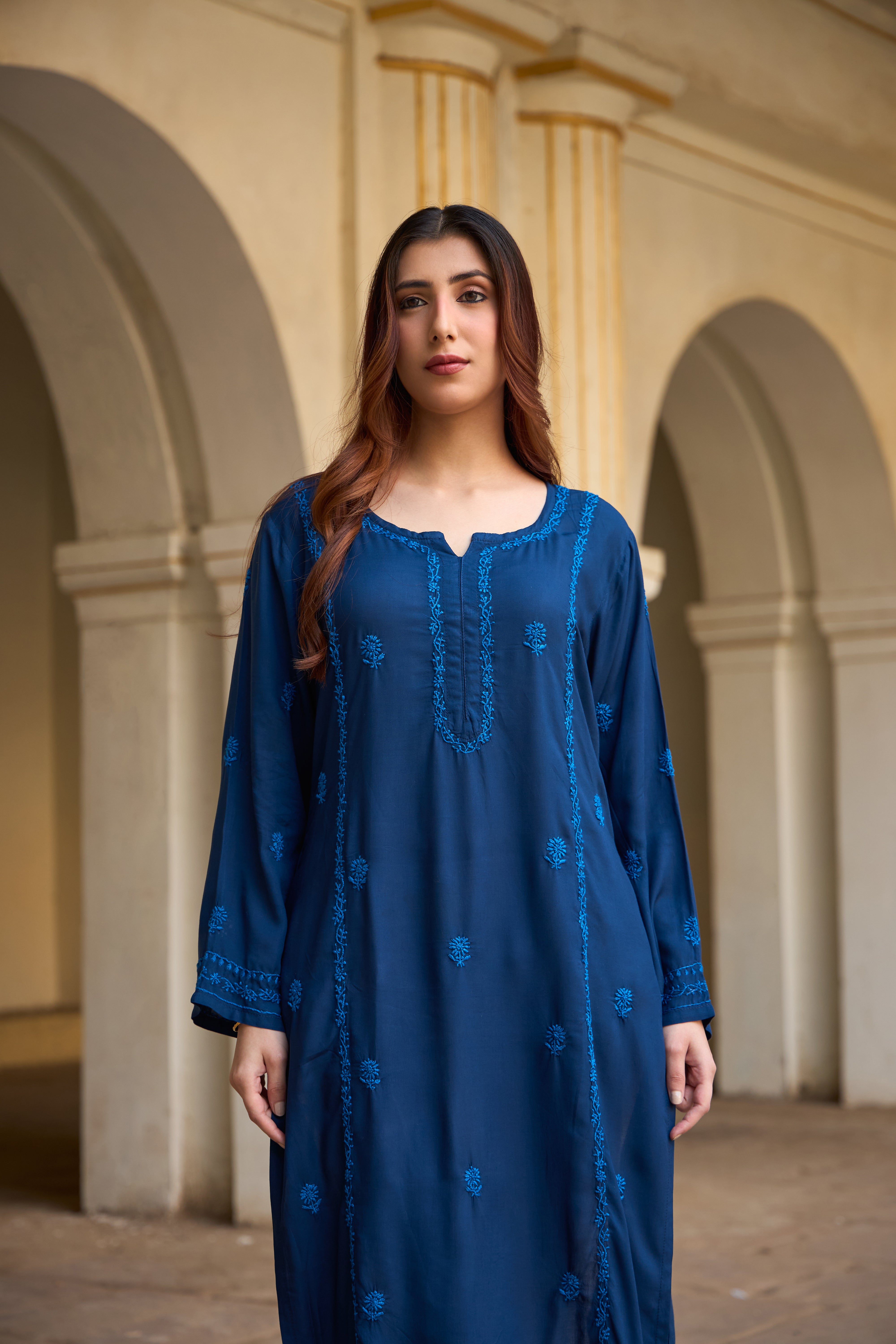 Nazm Modal Navy Blue Chikankari Kurta