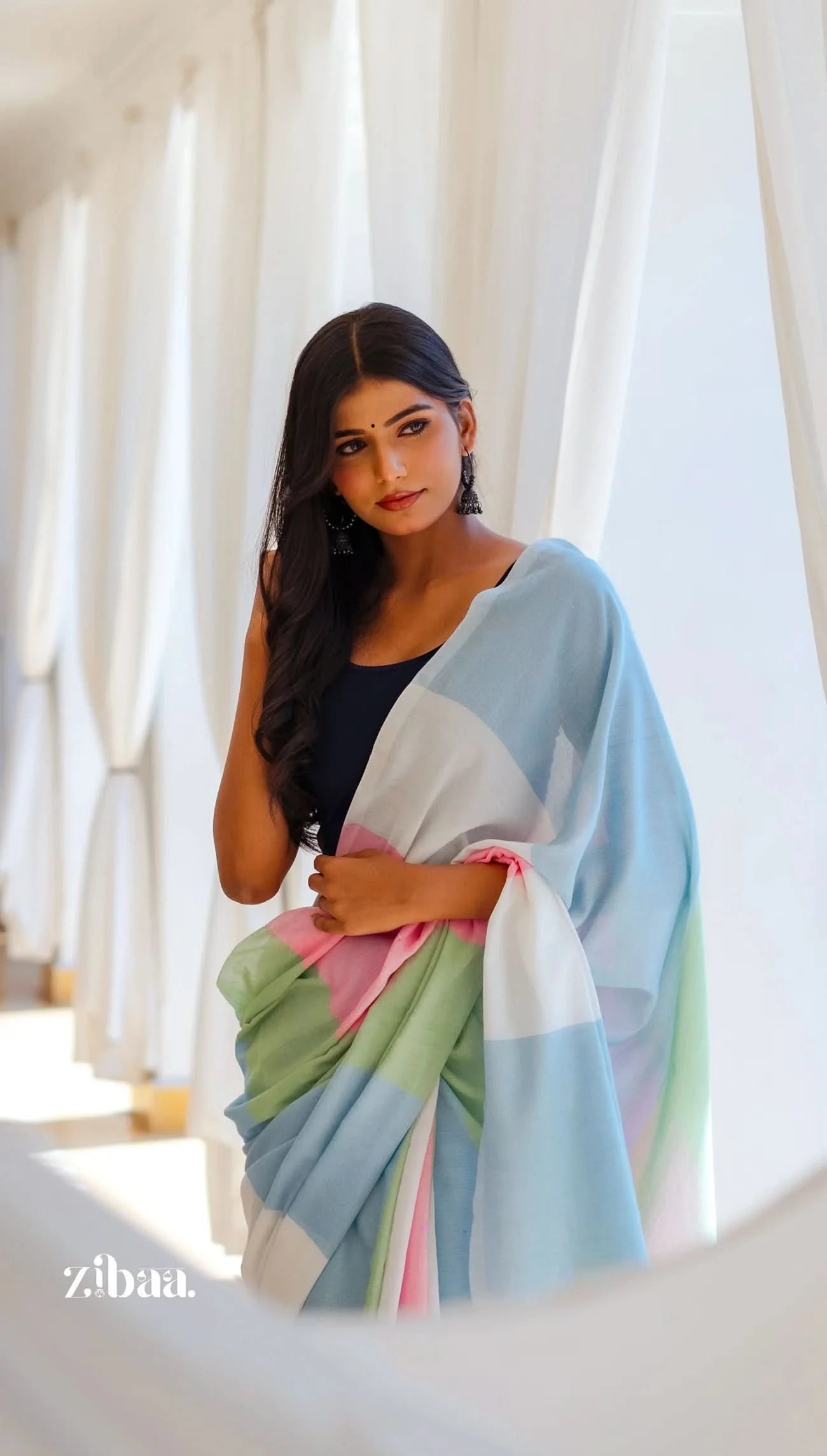 Mira Hand-Dyed Mul Cotton Multi-color Saree with Tassels