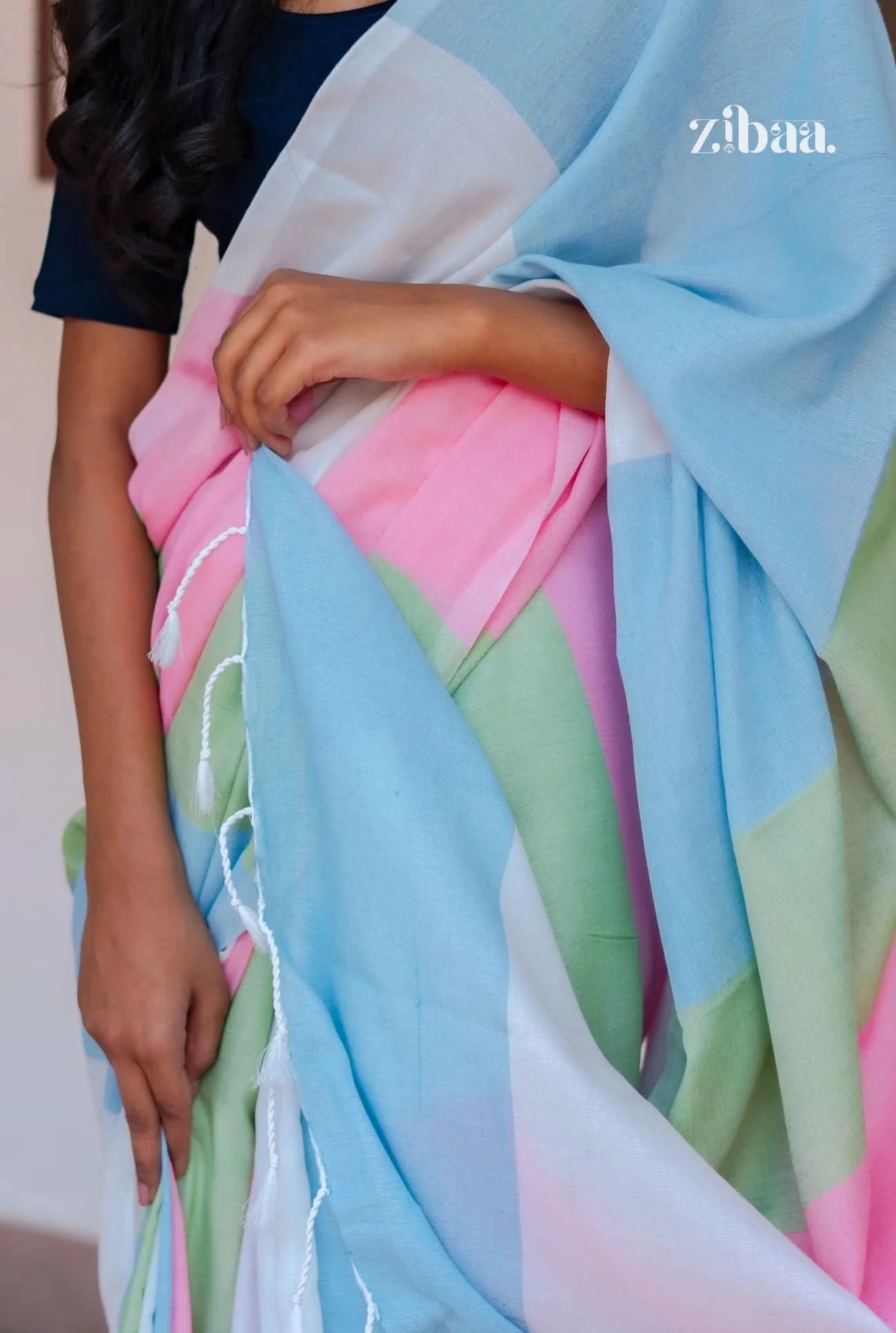 Mira Hand-Dyed Mul Cotton Multi-color Saree with Tassels