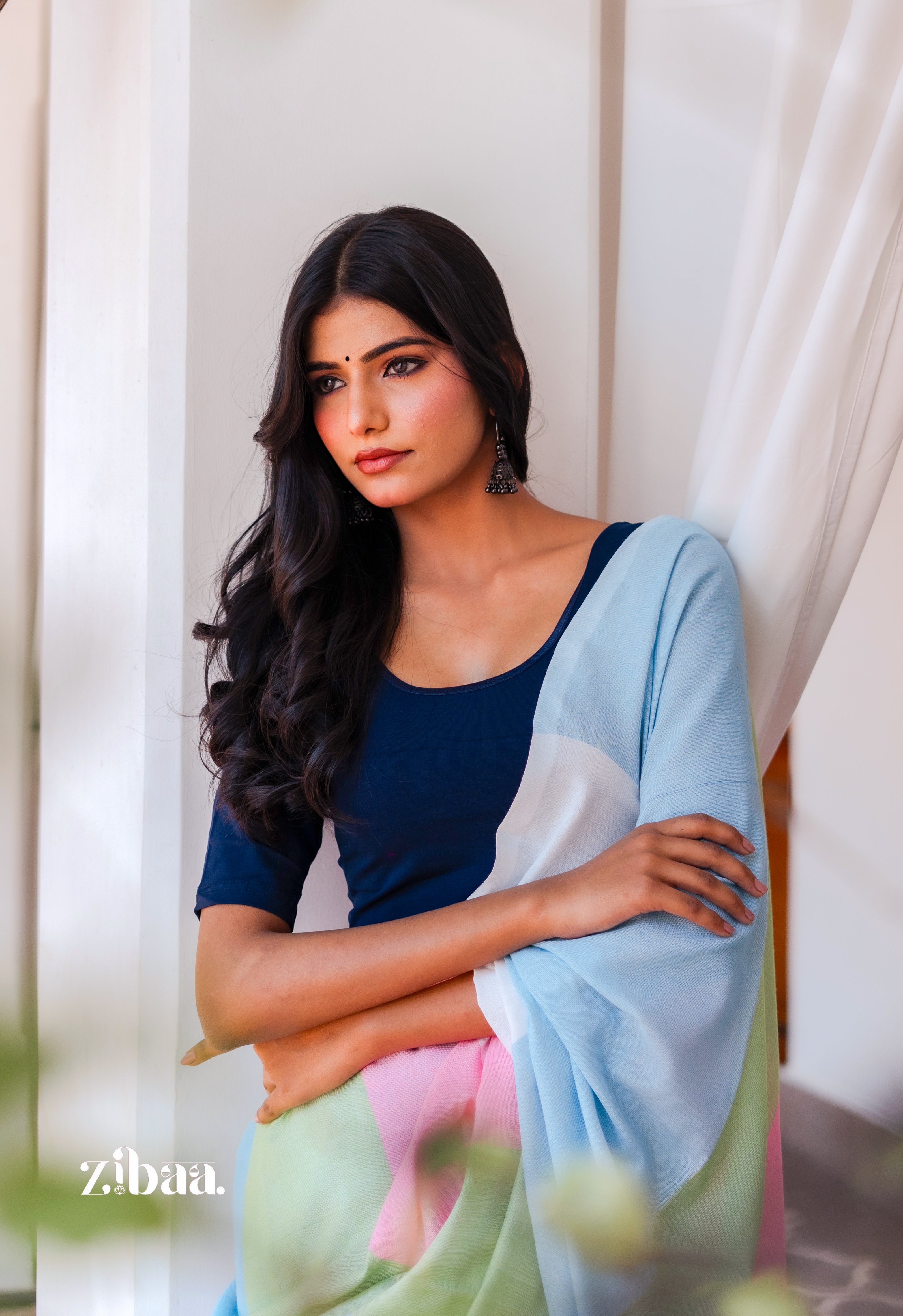 Mira Hand-Dyed Mul Cotton Multi-color Saree with Tassels