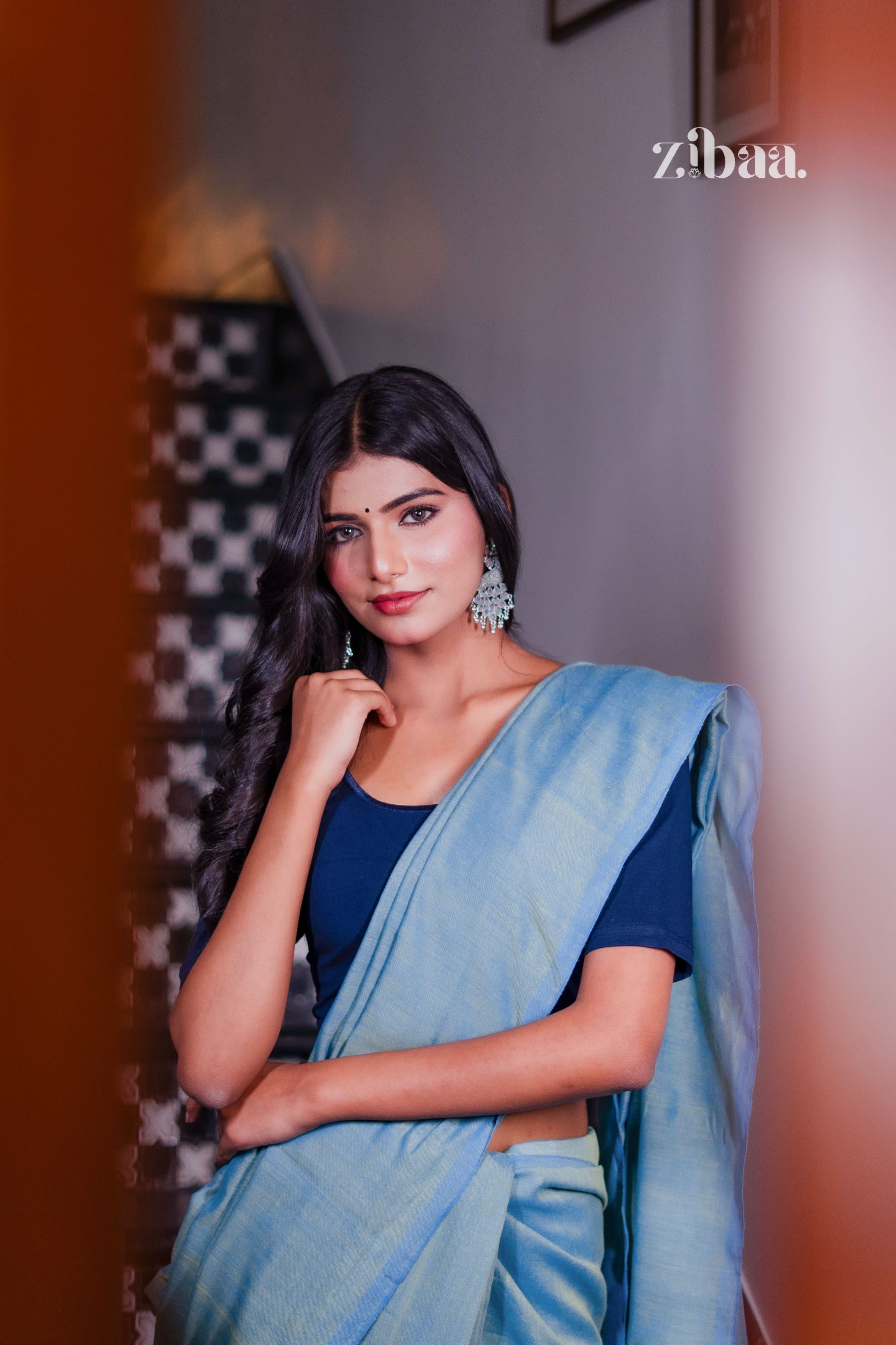 Mira Hand-Dyed Mul Cotton Teal Blue Saree with Tassels