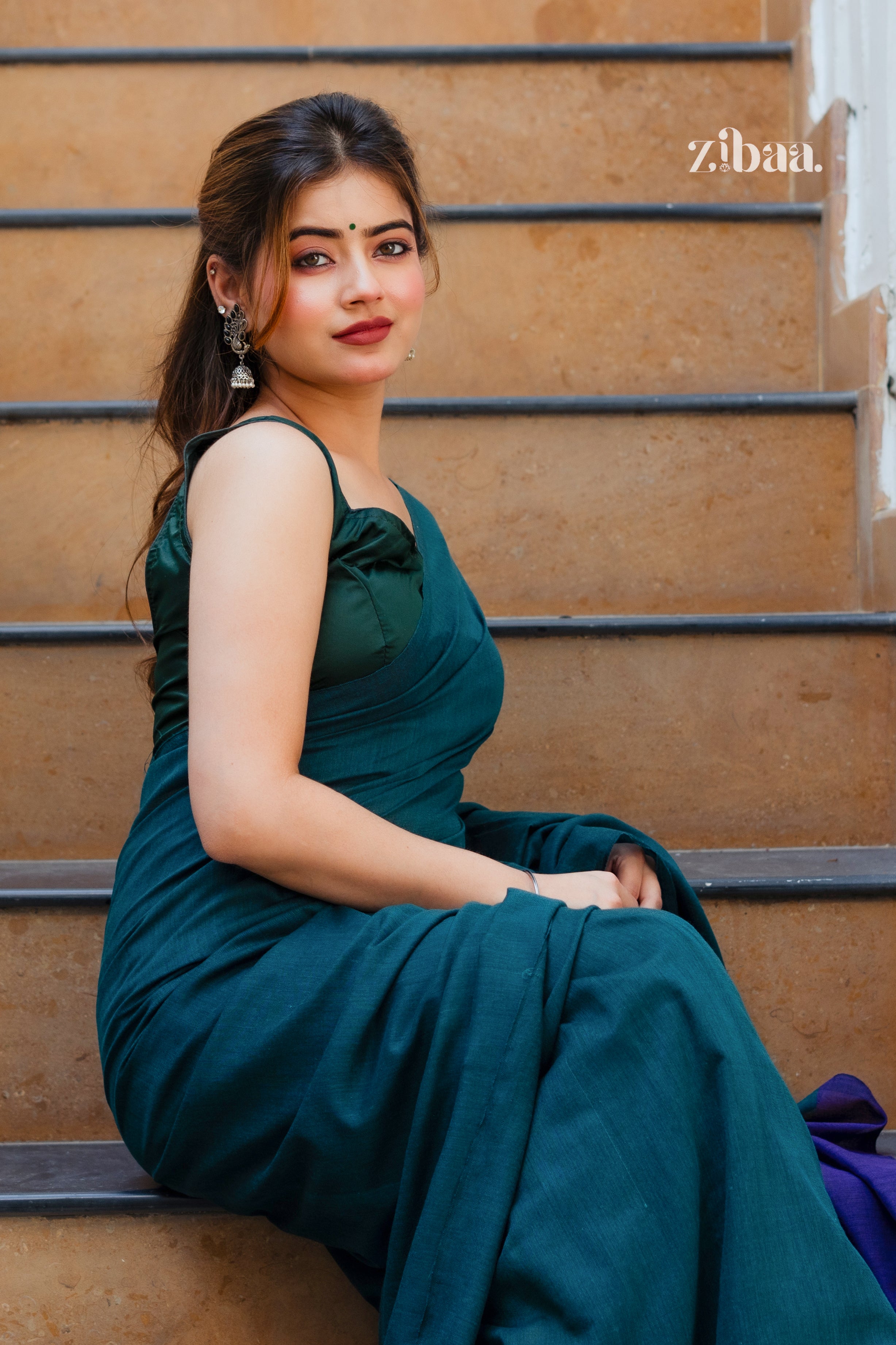 Mira Hand-Dyed Mul Cotton Peacock Green Saree with Tassels