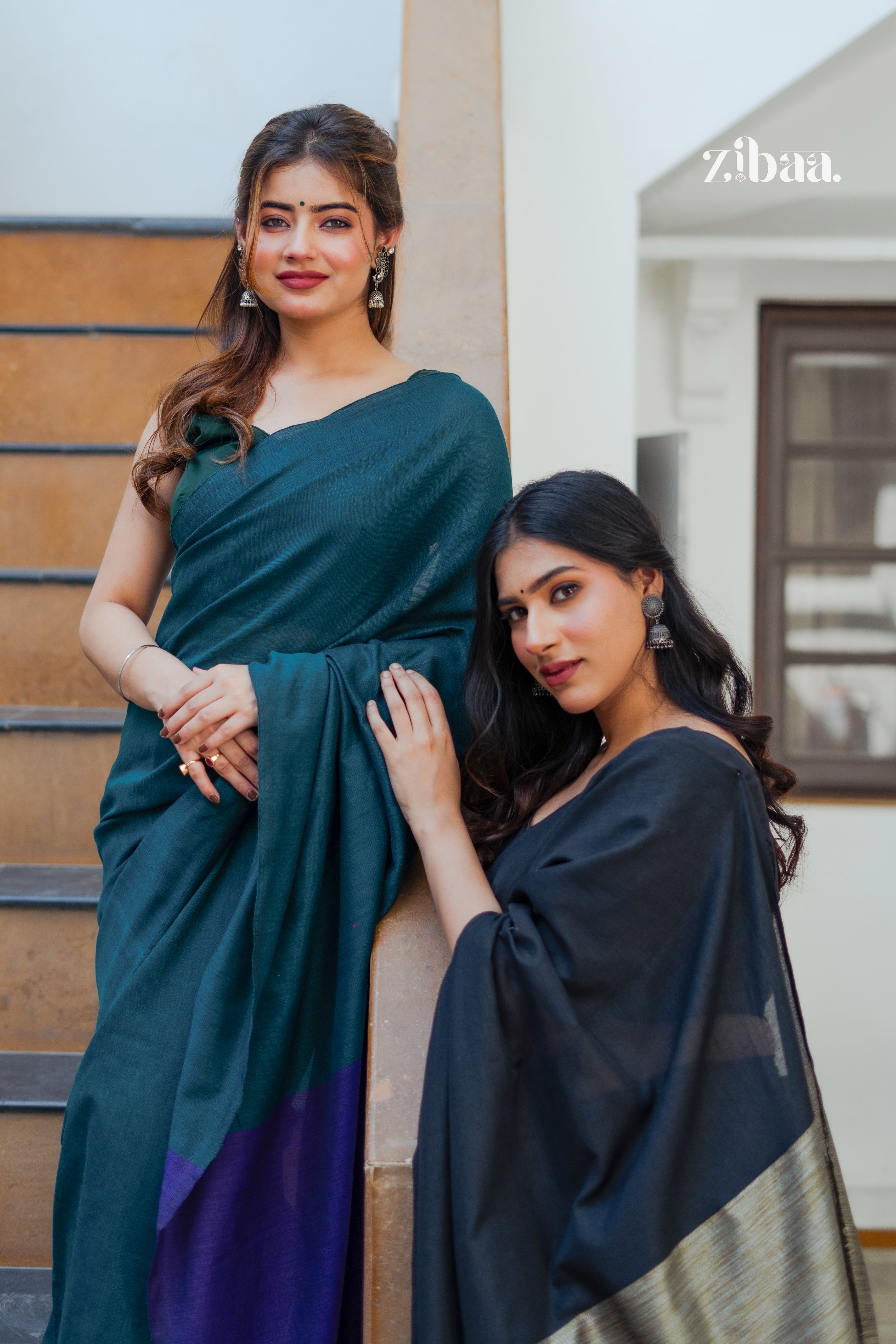 Mira Hand-Dyed Mul Cotton Peacock Green Saree with Tassels