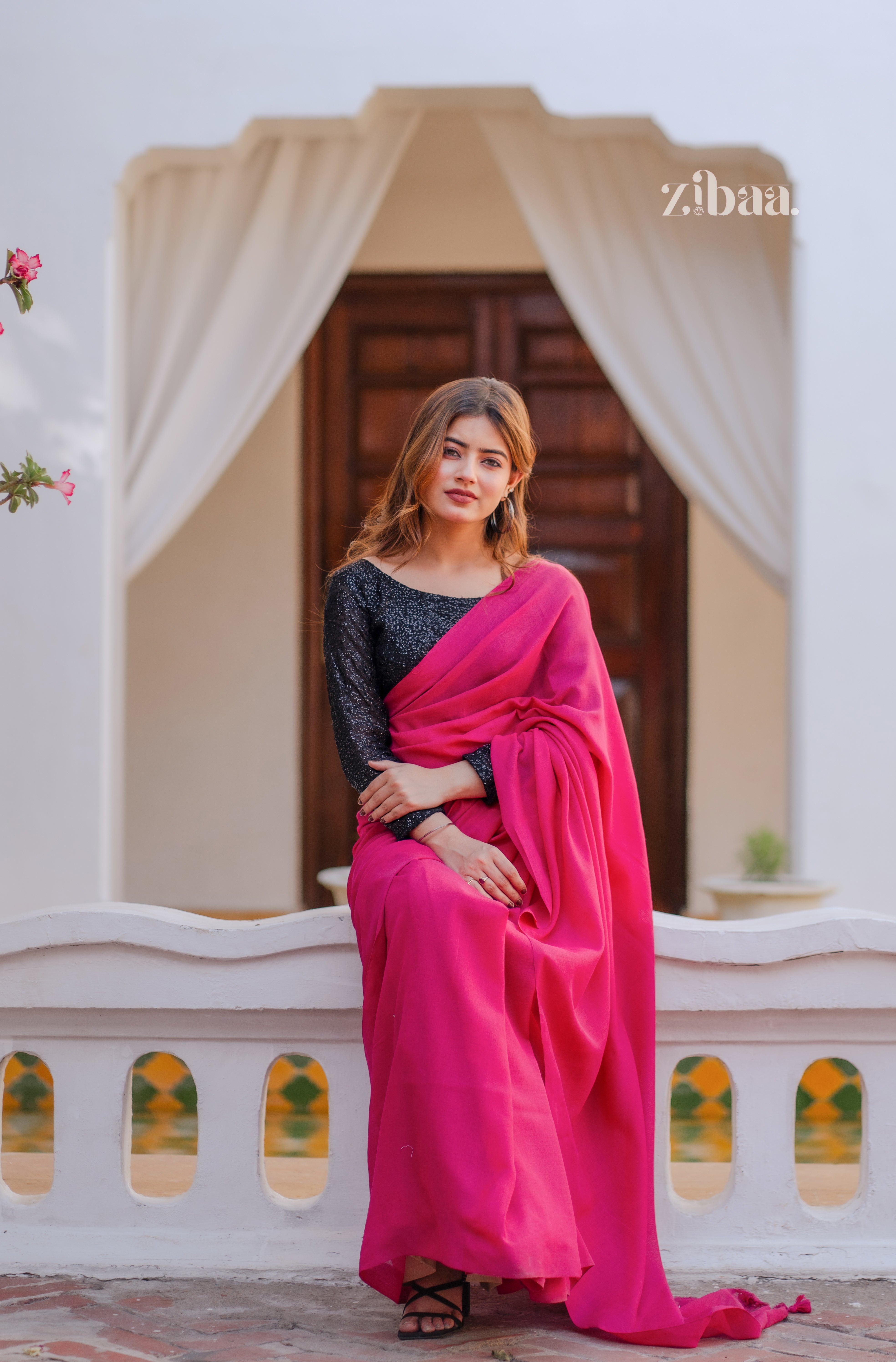 Mira Hand-Dyed Mul Cotton Pink Saree with Tassels