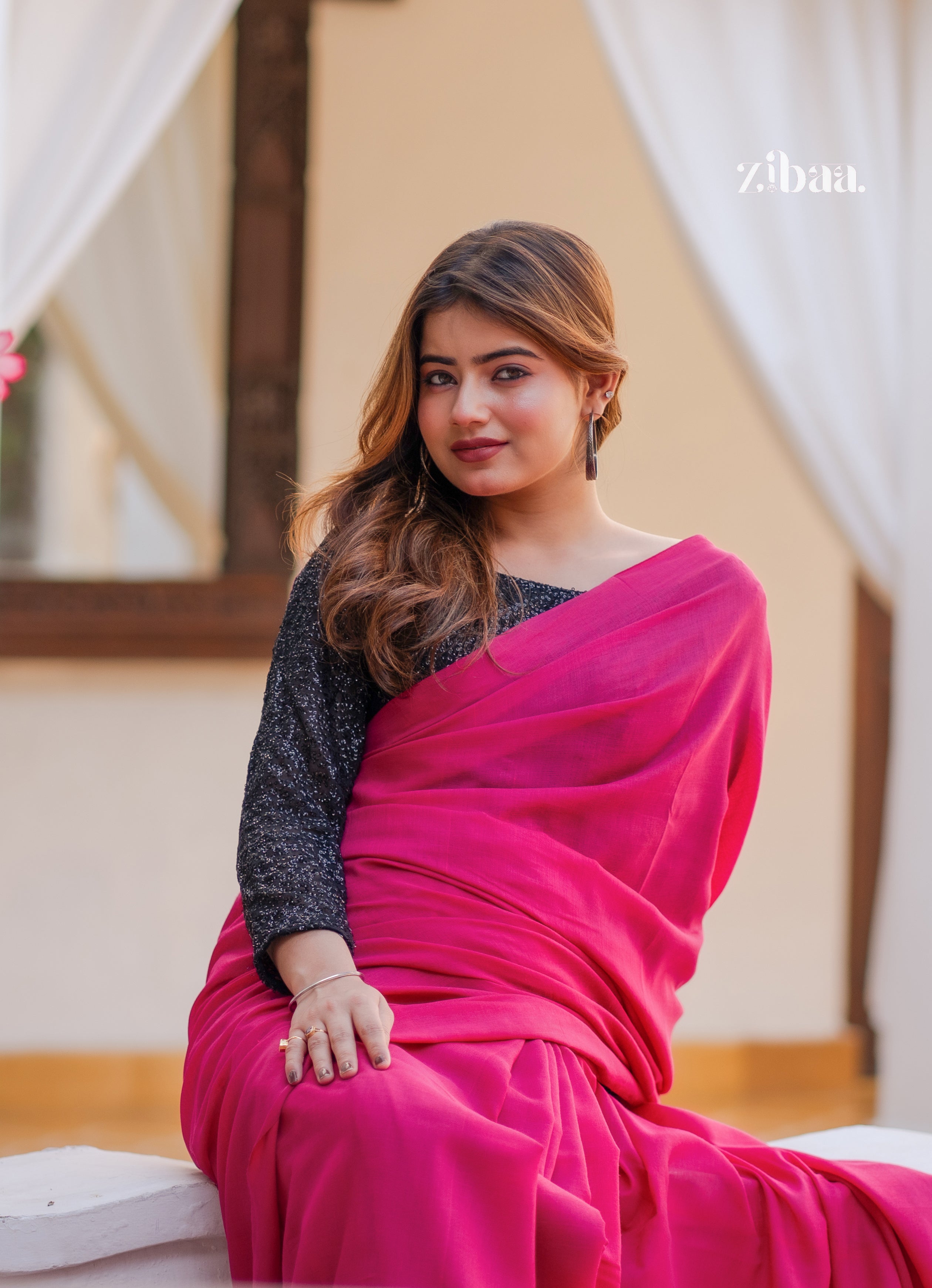Mira Hand-Dyed Mul Cotton Pink Saree with Tassels