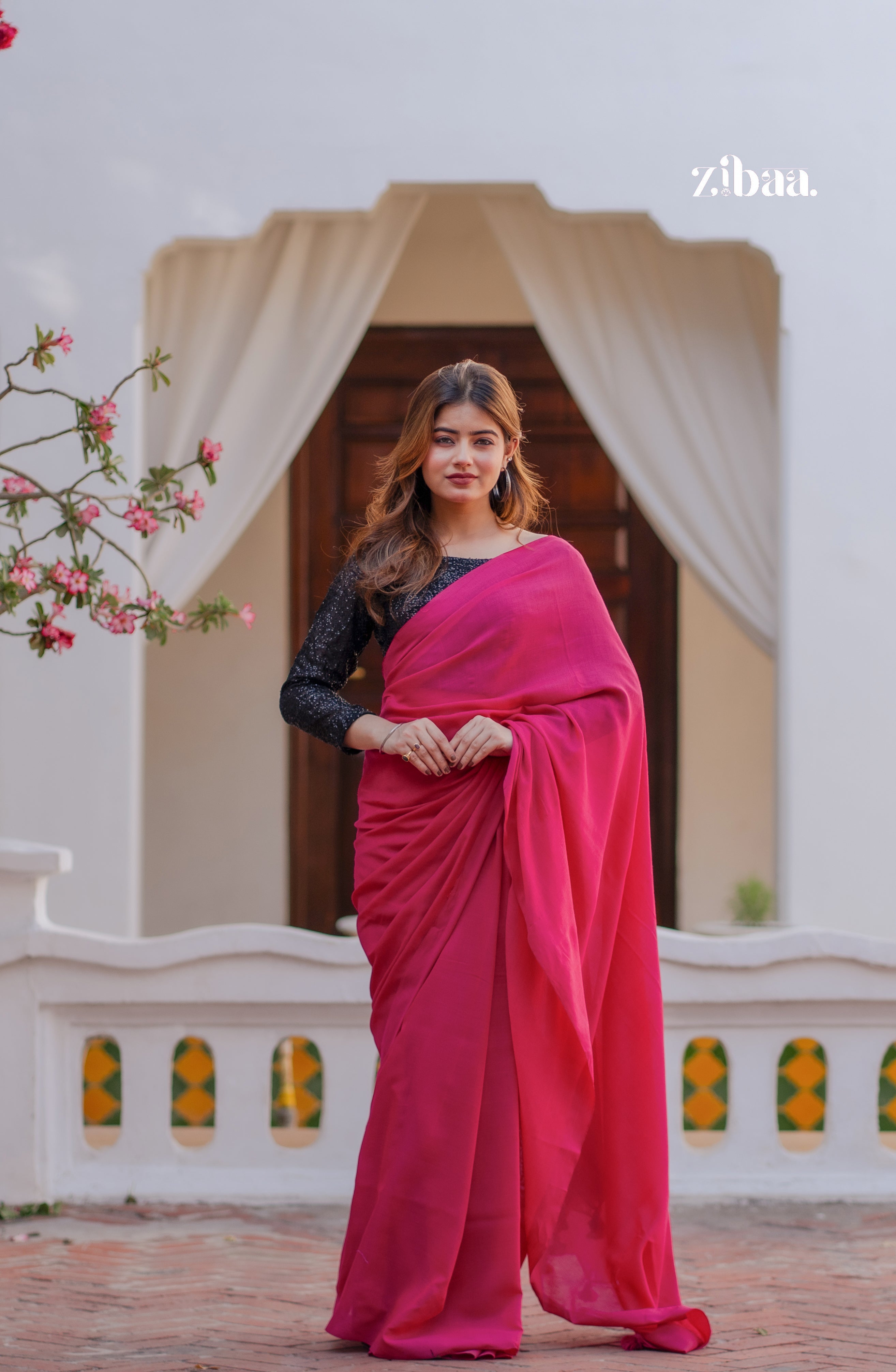 Mira Hand-Dyed Mul Cotton Pink Saree with Tassels