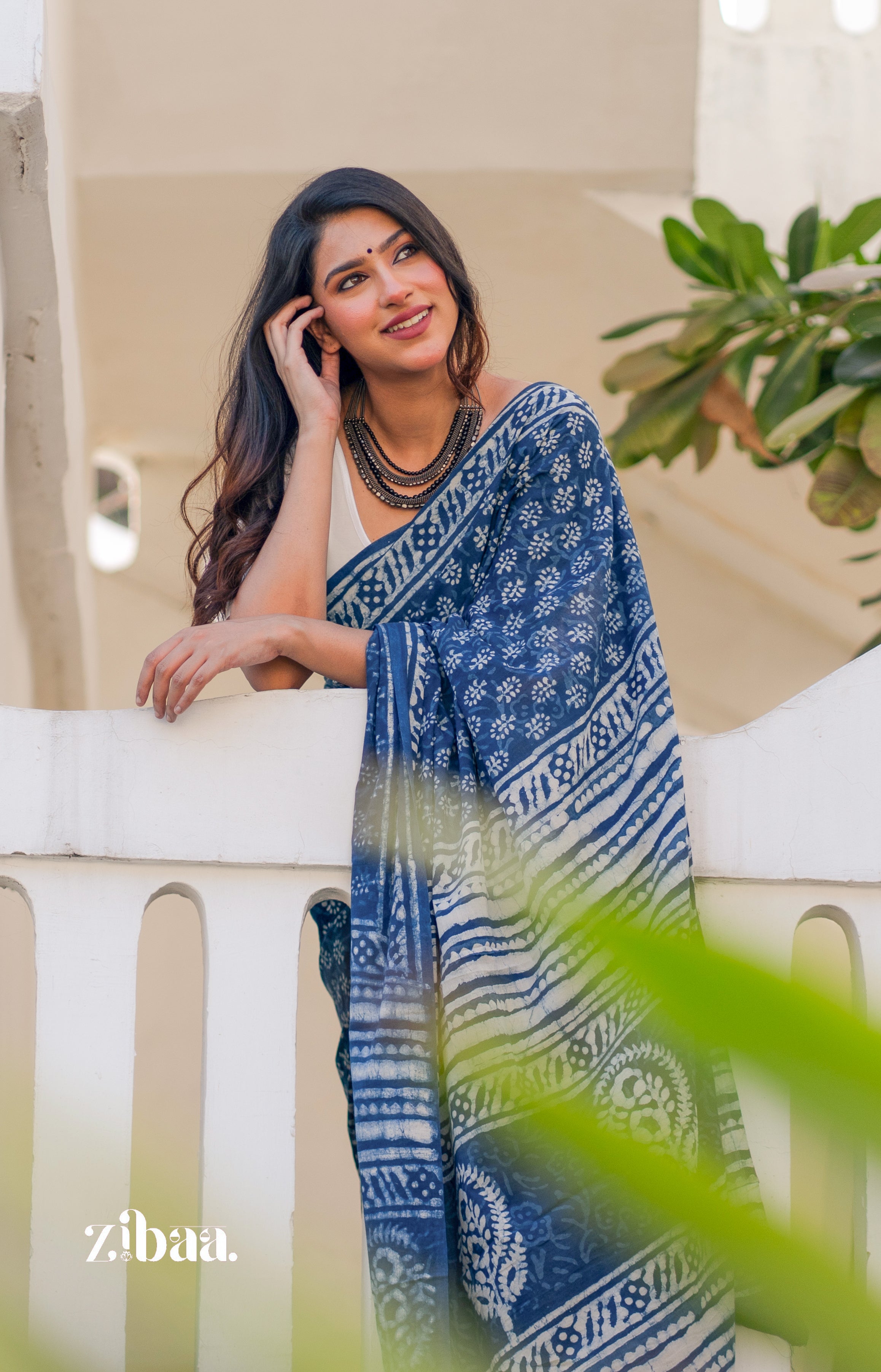 Mira Hand-Blocked Pure Mul Cotton Indigo Saree
