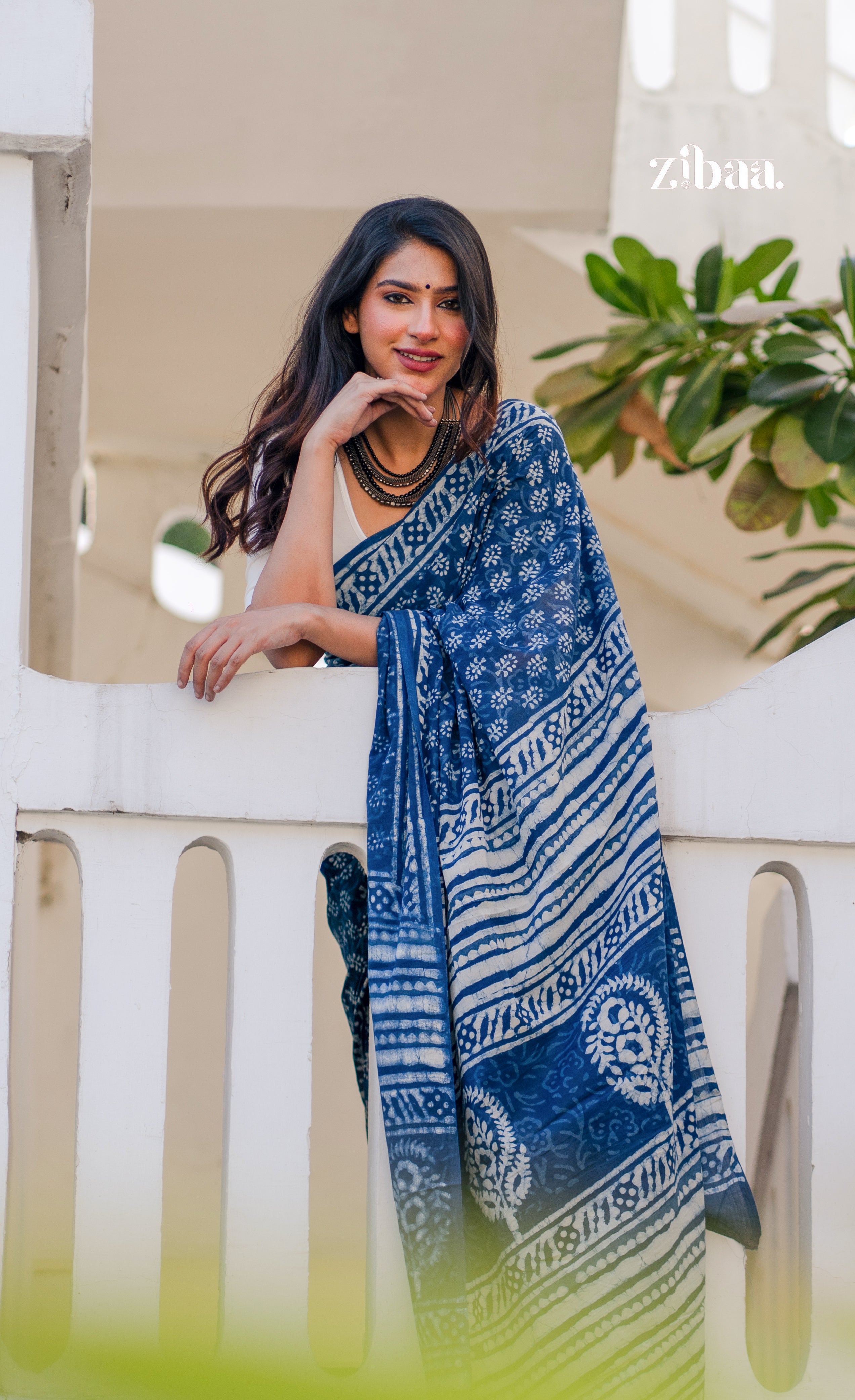 Mira Hand-Blocked Pure Mul Cotton Indigo Saree