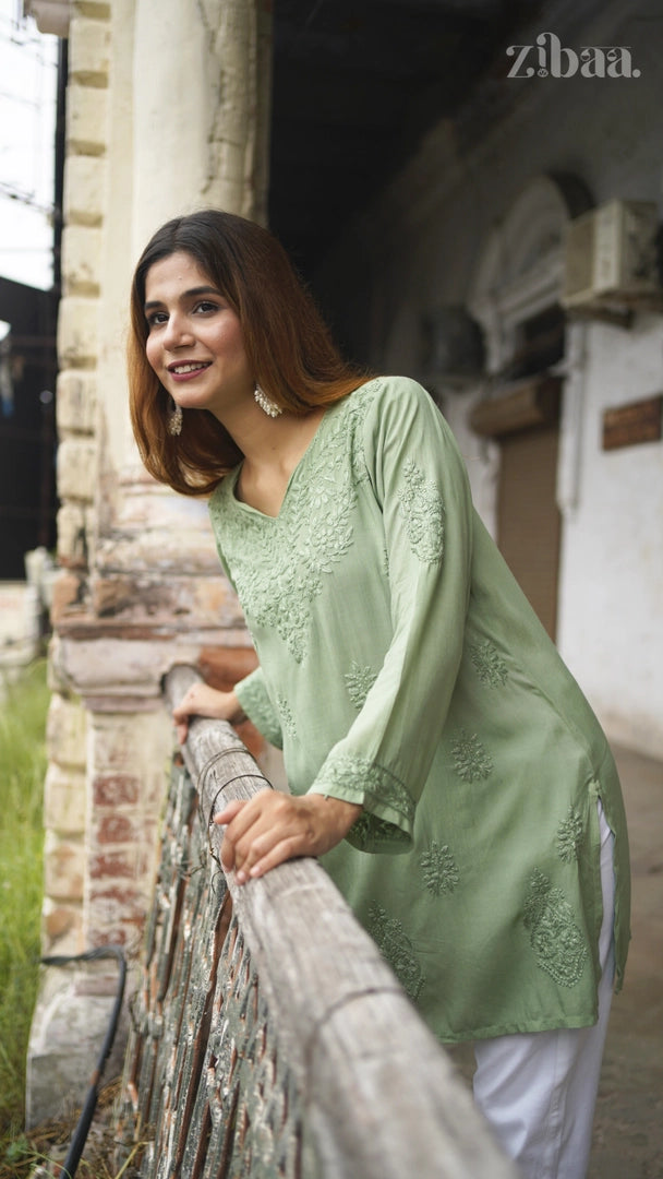 Aiyana Modal Sage Green Chikankari Kurti