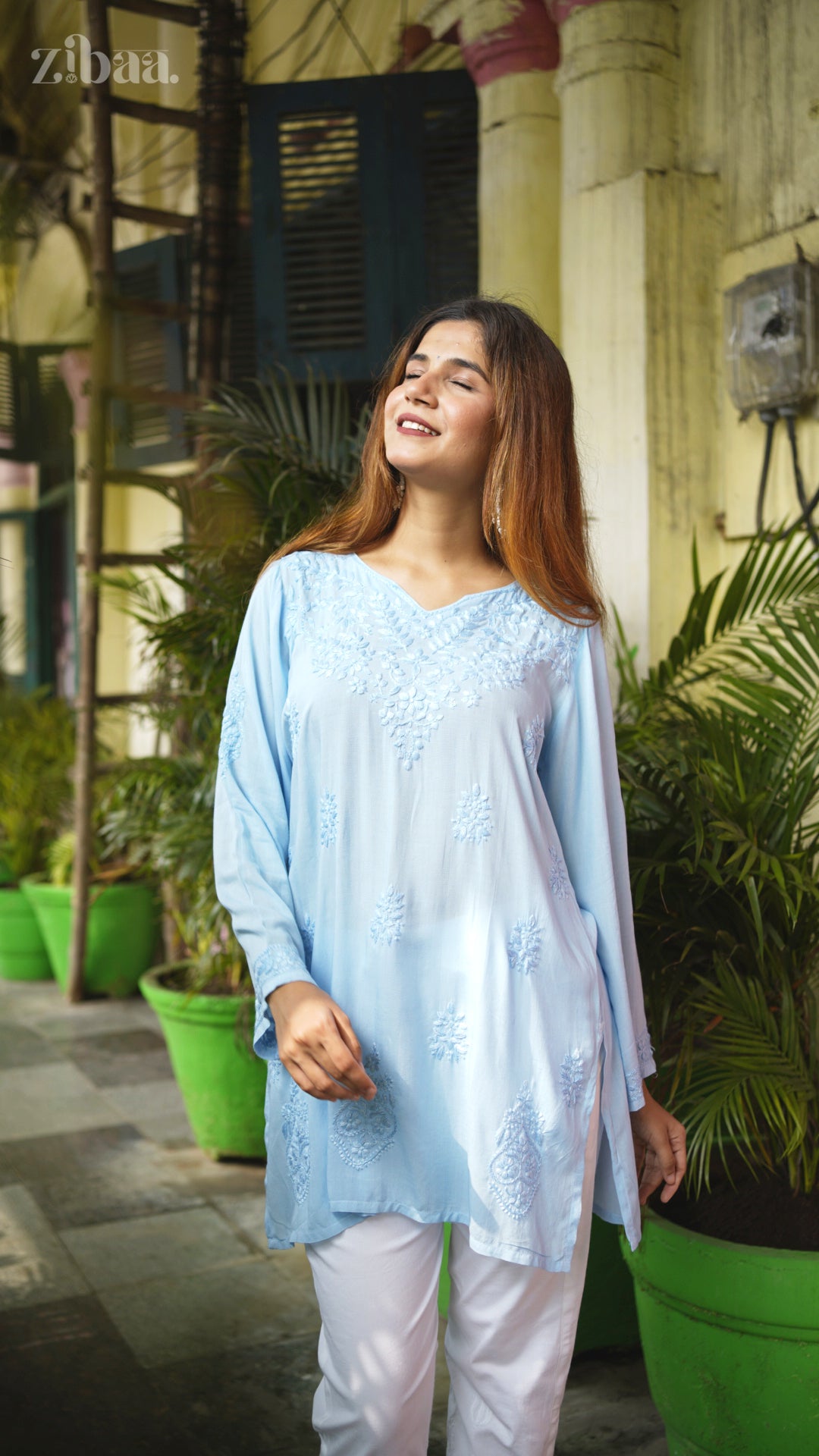 Aiyana Modal Blue Chikankari Kurti