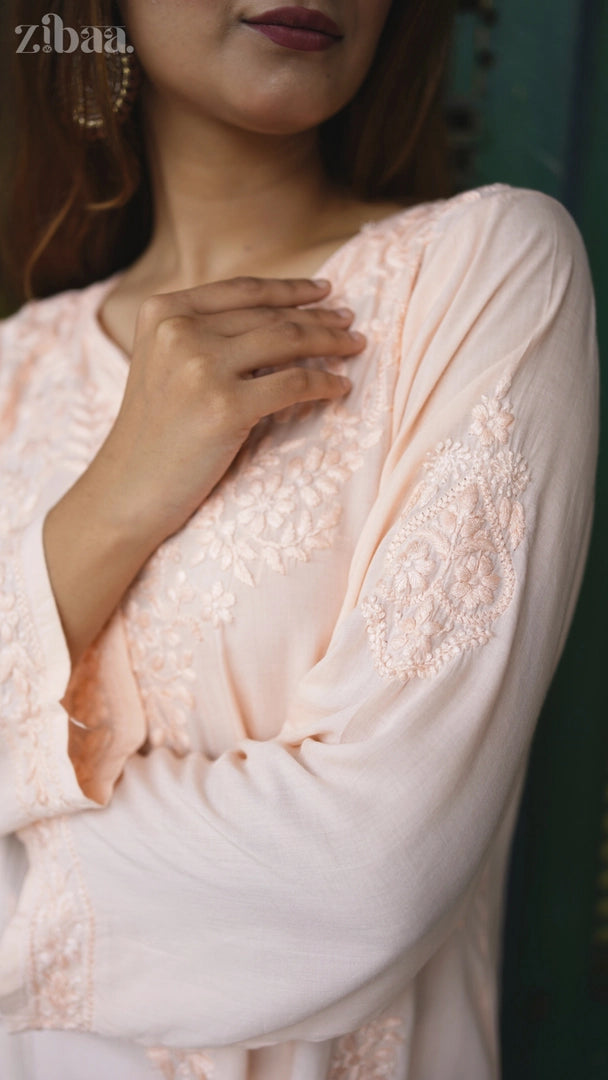 Aiyana Modal Peach Chikankari Kurti