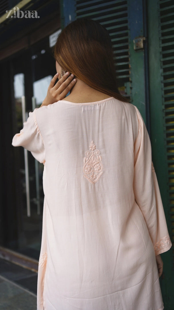 Aiyana Modal Peach Chikankari Kurti