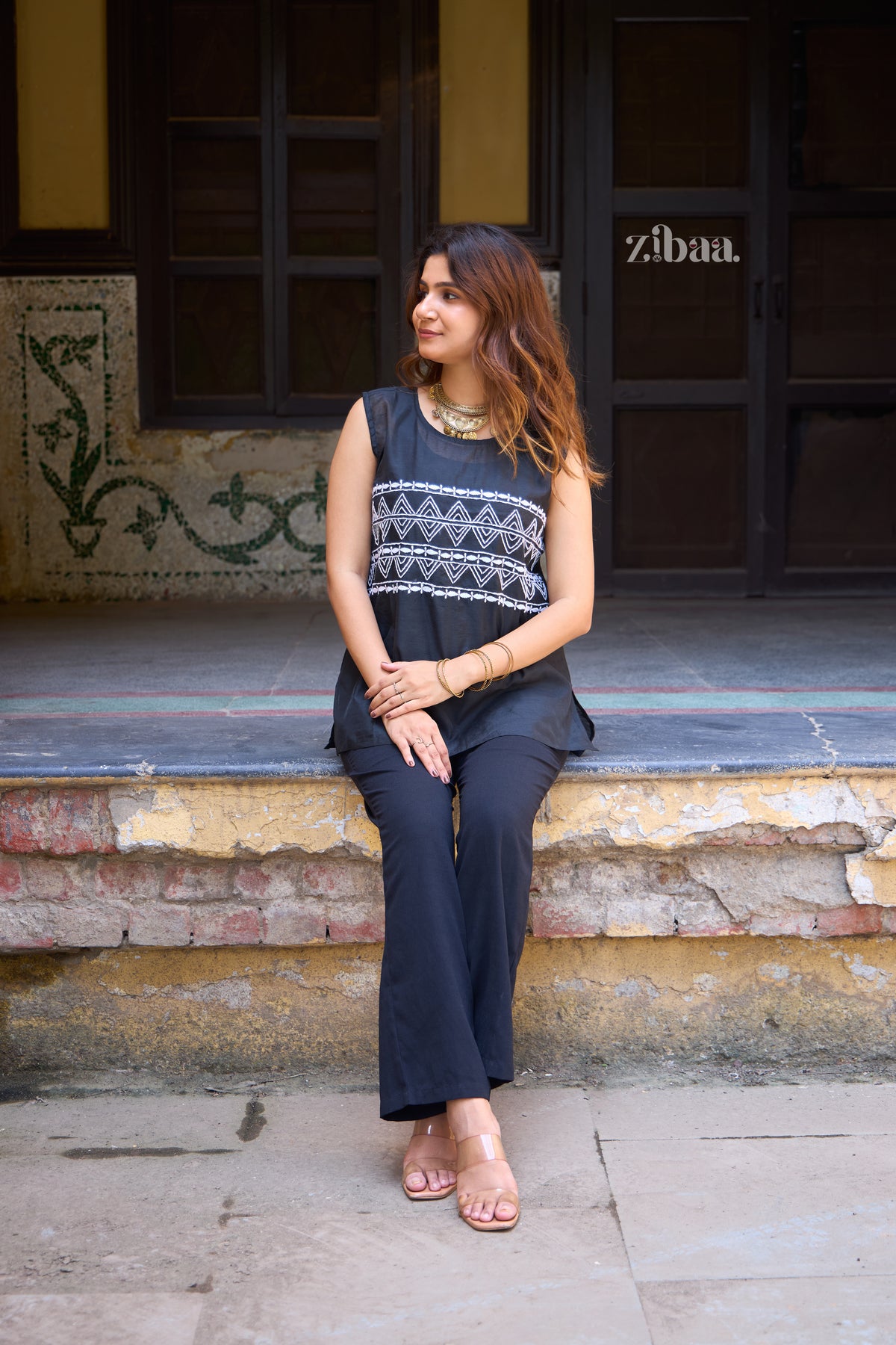 Utsav Chanderi Black Chikankari Top