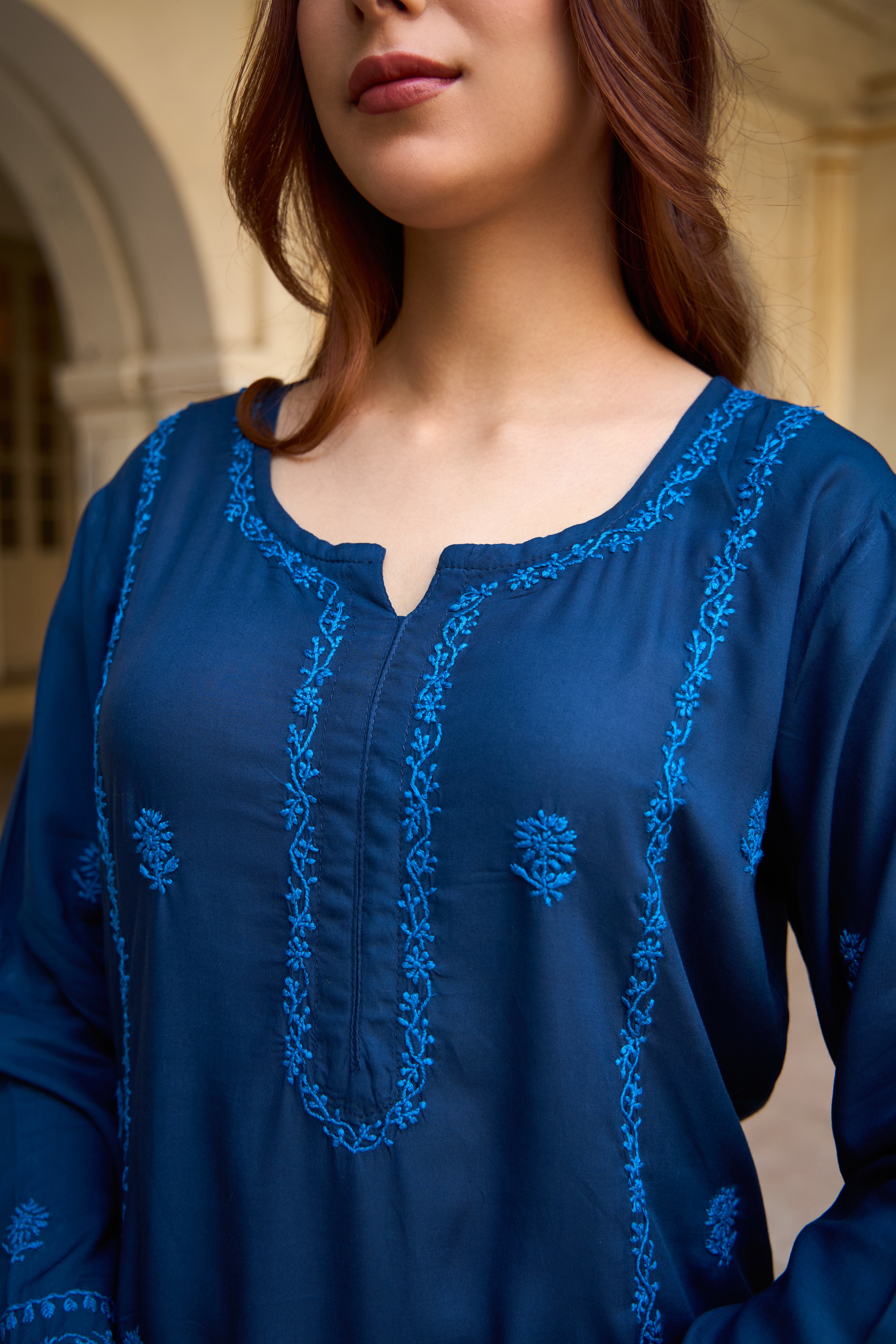 Nazm Modal Navy Blue Chikankari Kurta
