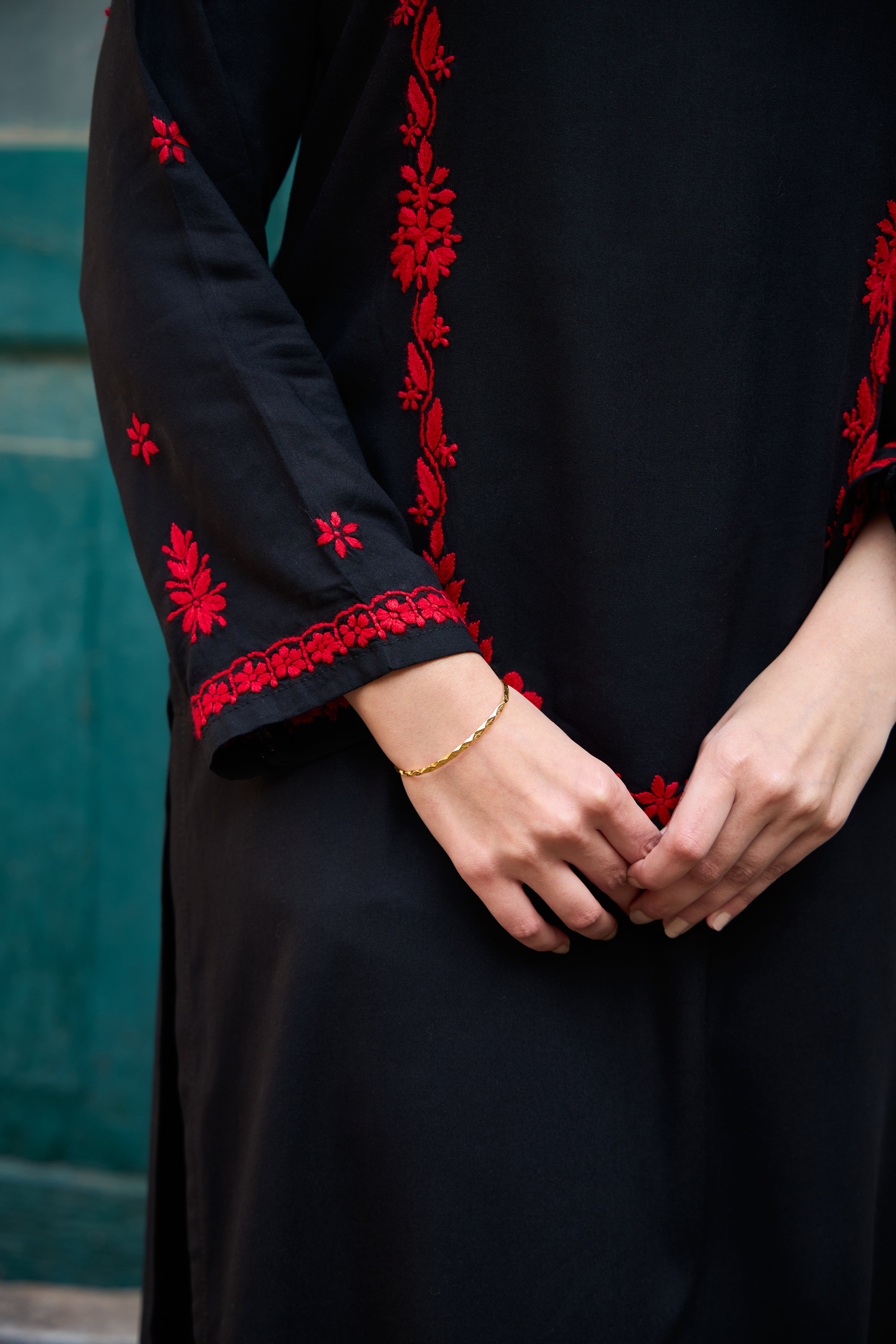 Nazm Rayon Red & Black Chikankari Coord Set