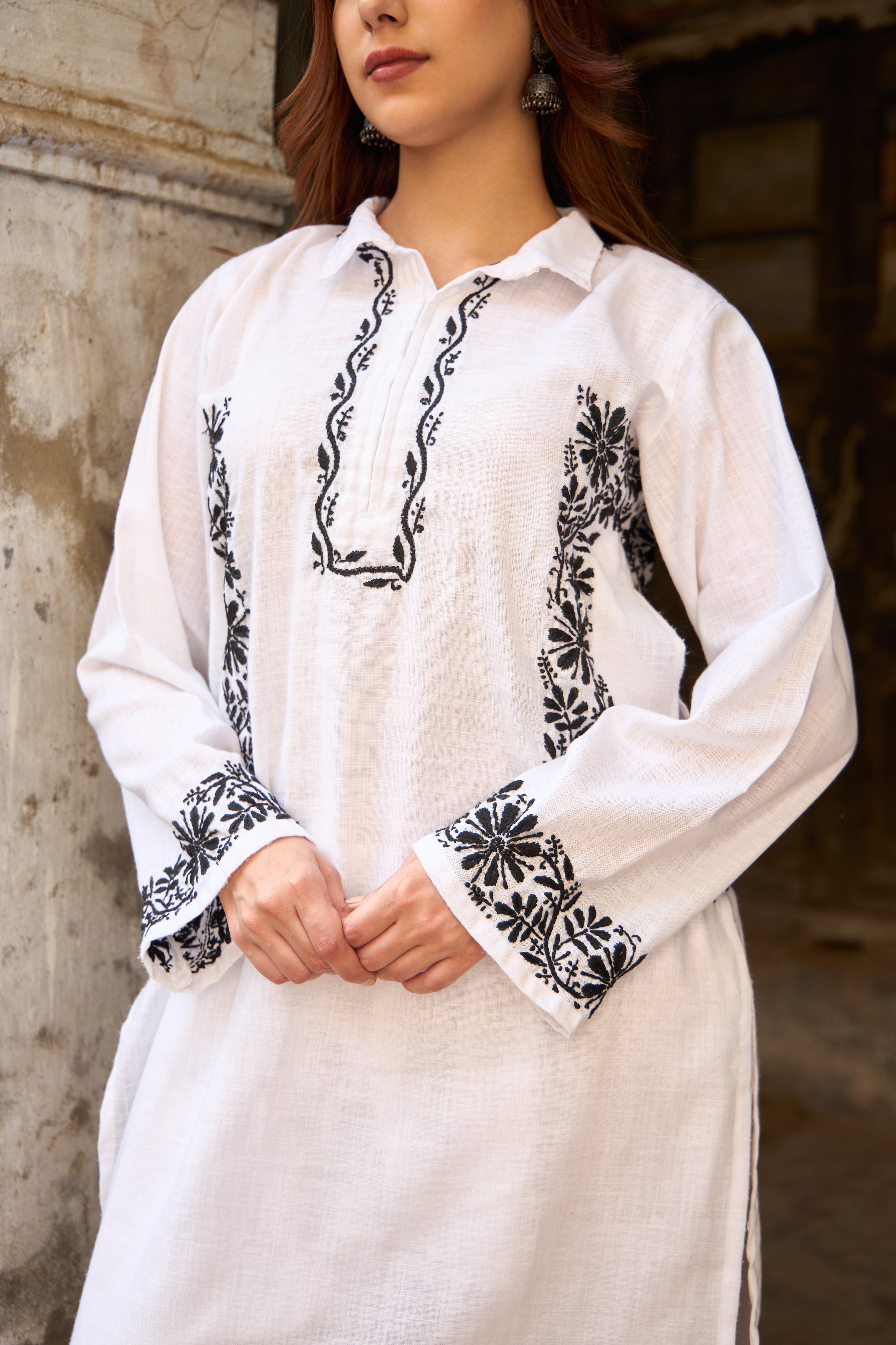 Nazm Linen White Noir Chikankari Coord Set