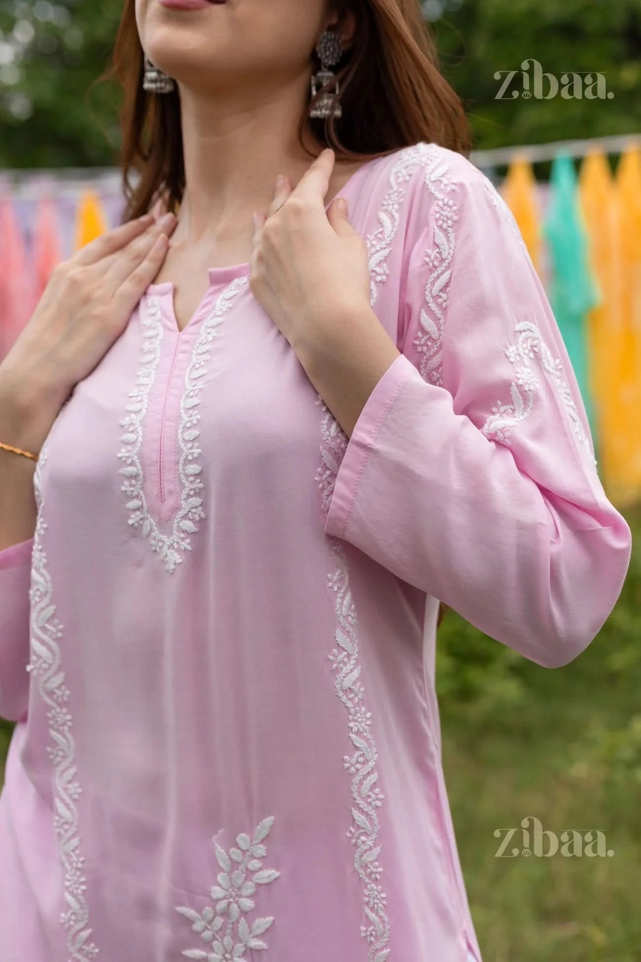 Maaya Modal Pink Chikankari Kurti