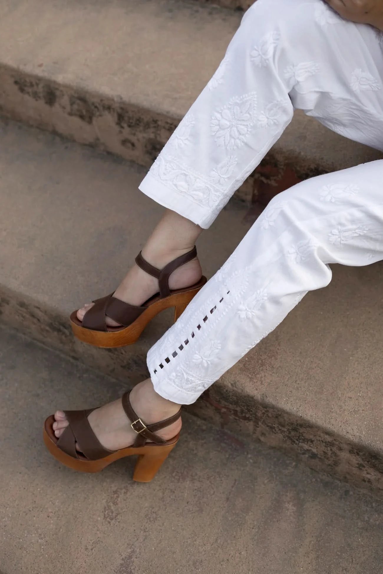 White Cotton Chikankari Lucknawi Pants