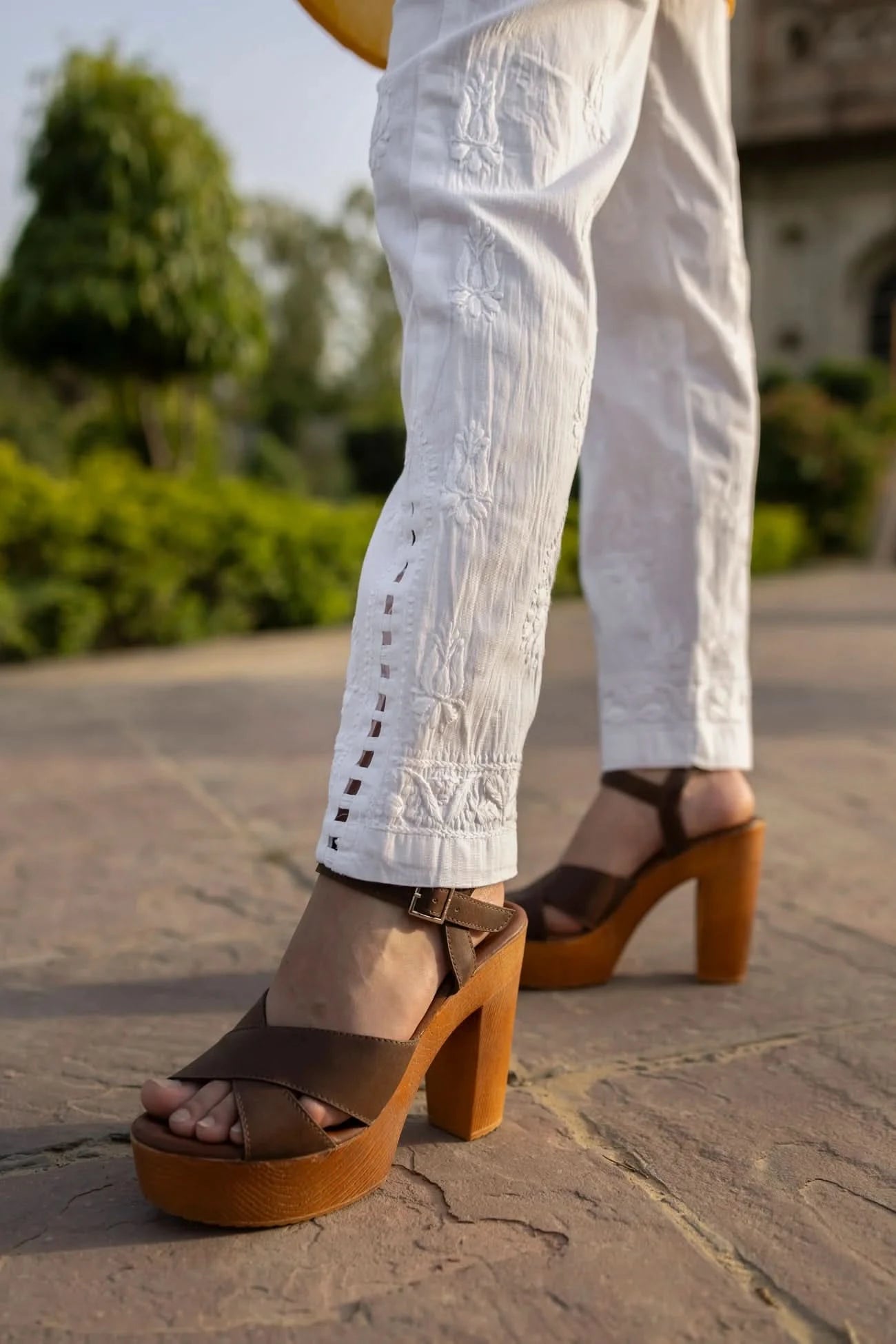White Cotton Chikankari Lucknawi Pants