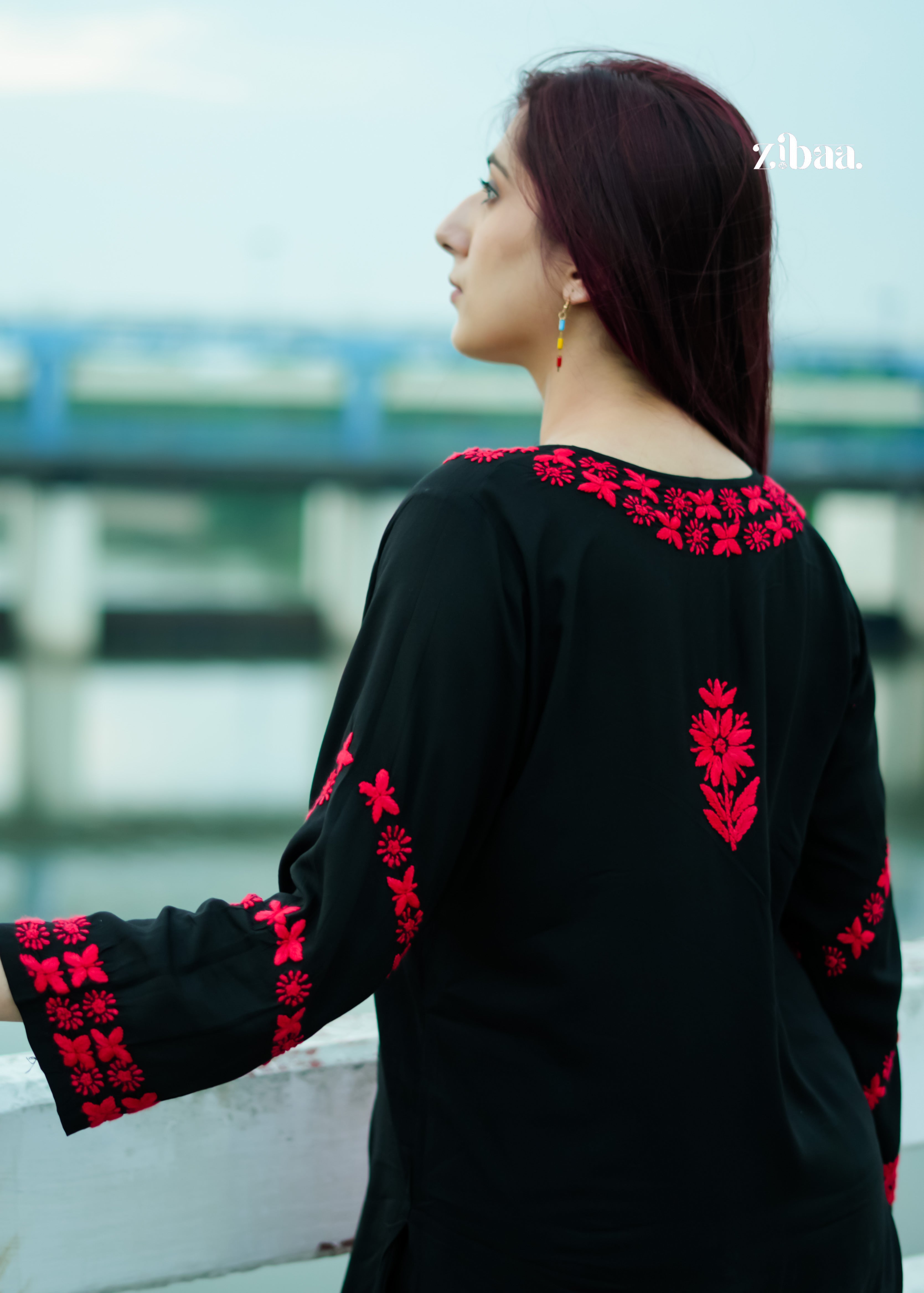 Maaya Modal Red & Black Chikankari Kurti