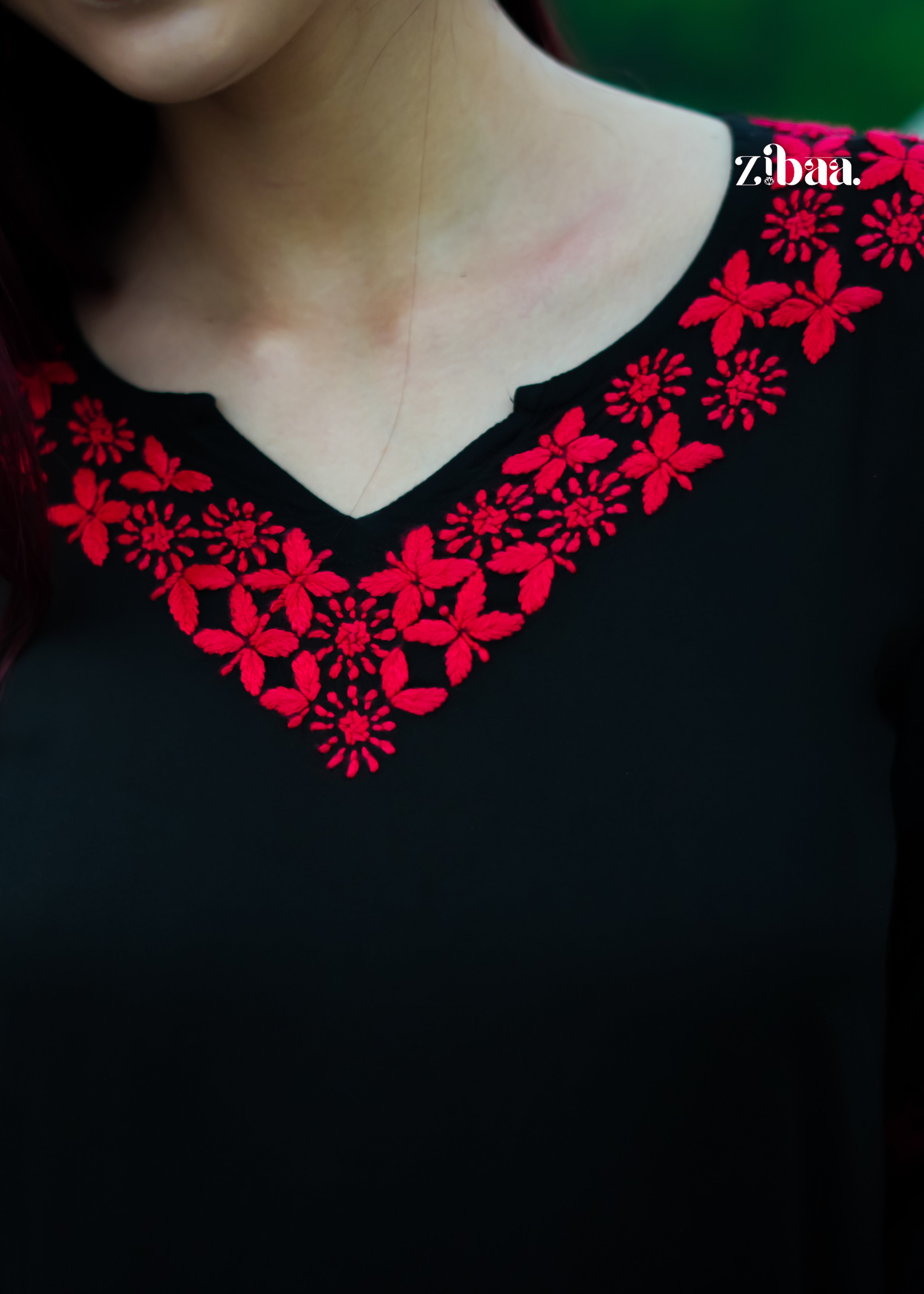 Maaya Modal Red & Black Chikankari Kurti
