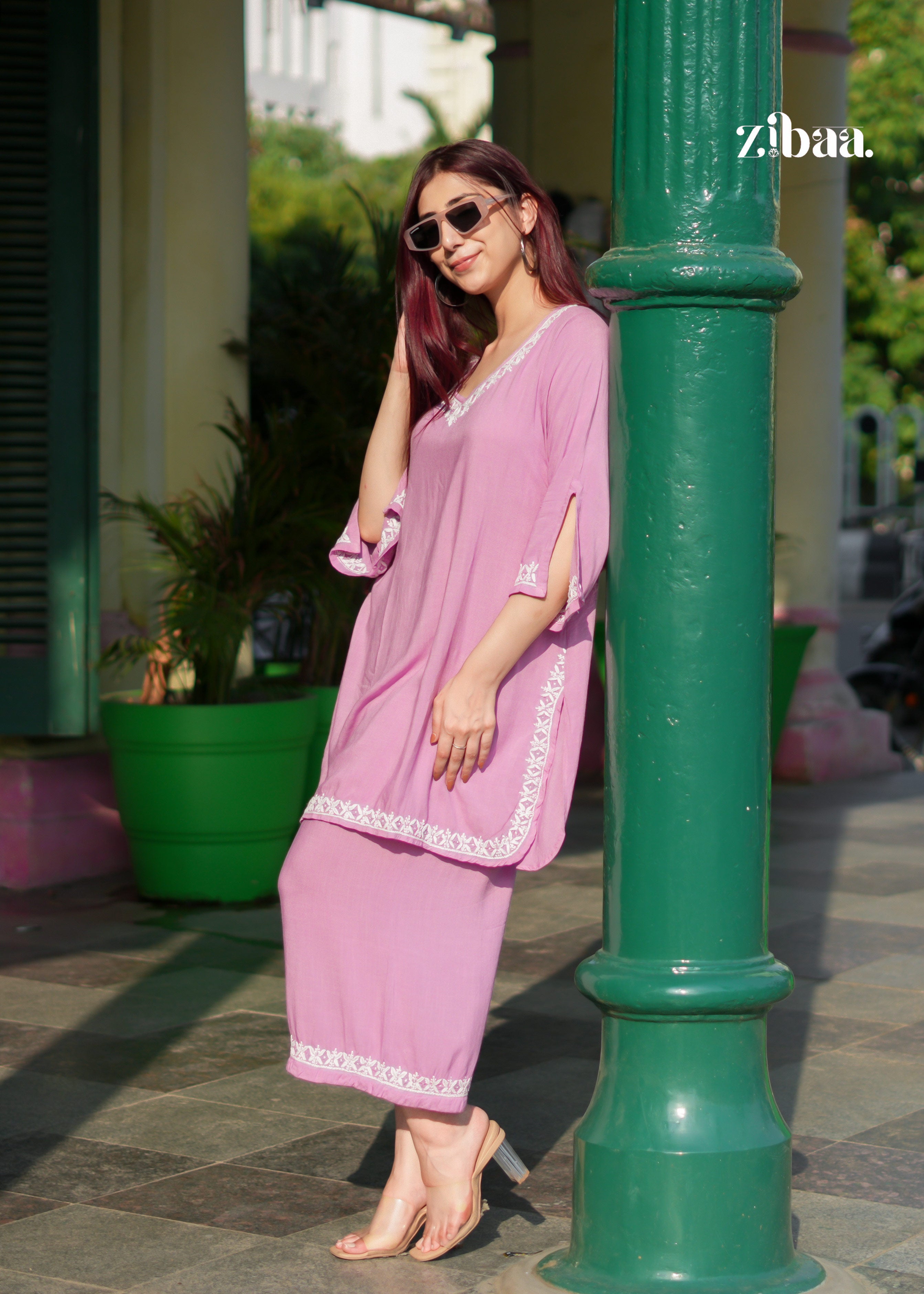 Sahar Lilac Rayon Chikankari Coord Set