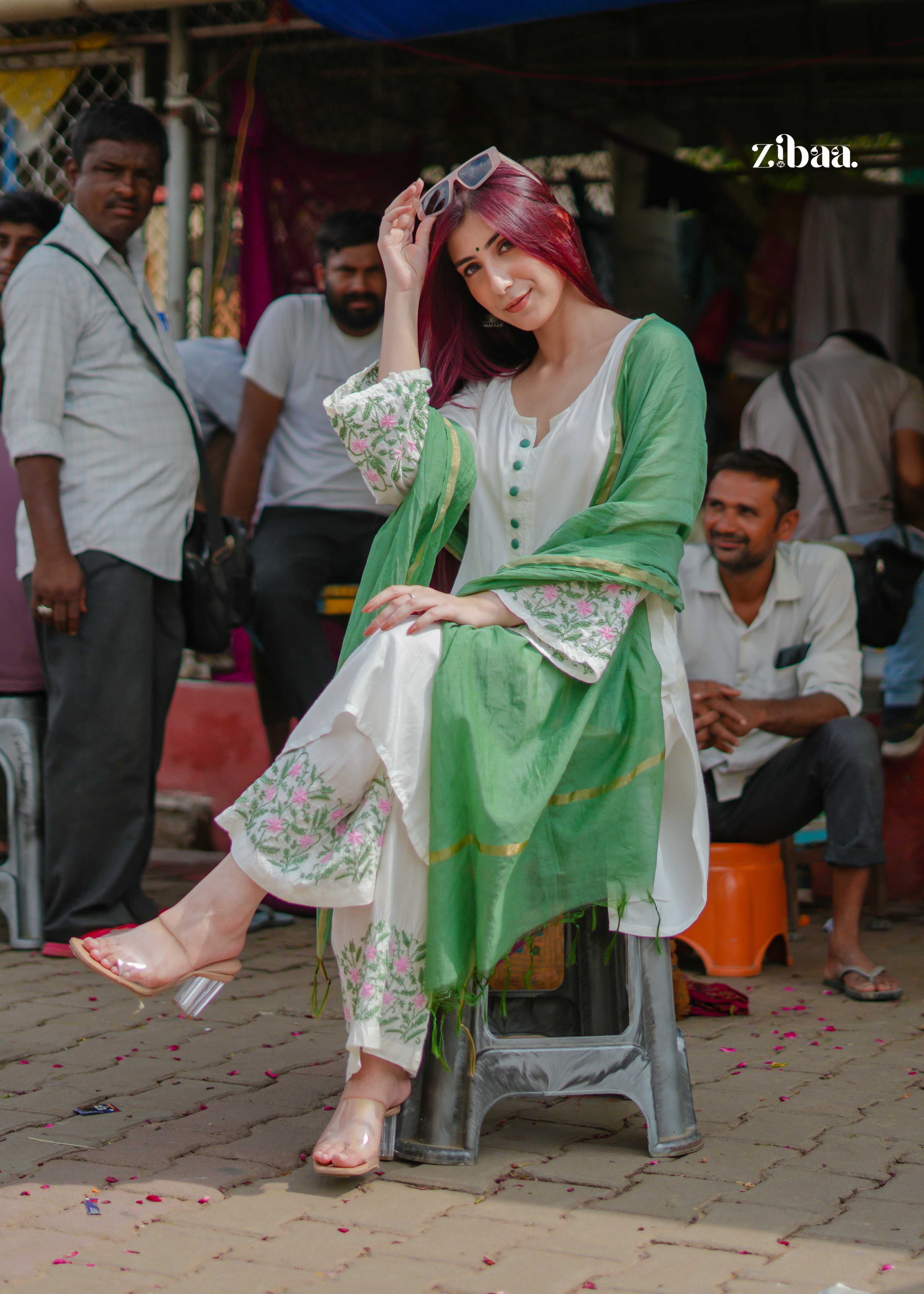 Husn Ivory Pure Muslin Chikankari Kurta Set with Mul Dupatta