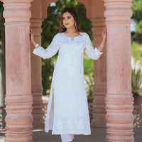 Aiyana Modal White Long Chikankari Kurti
