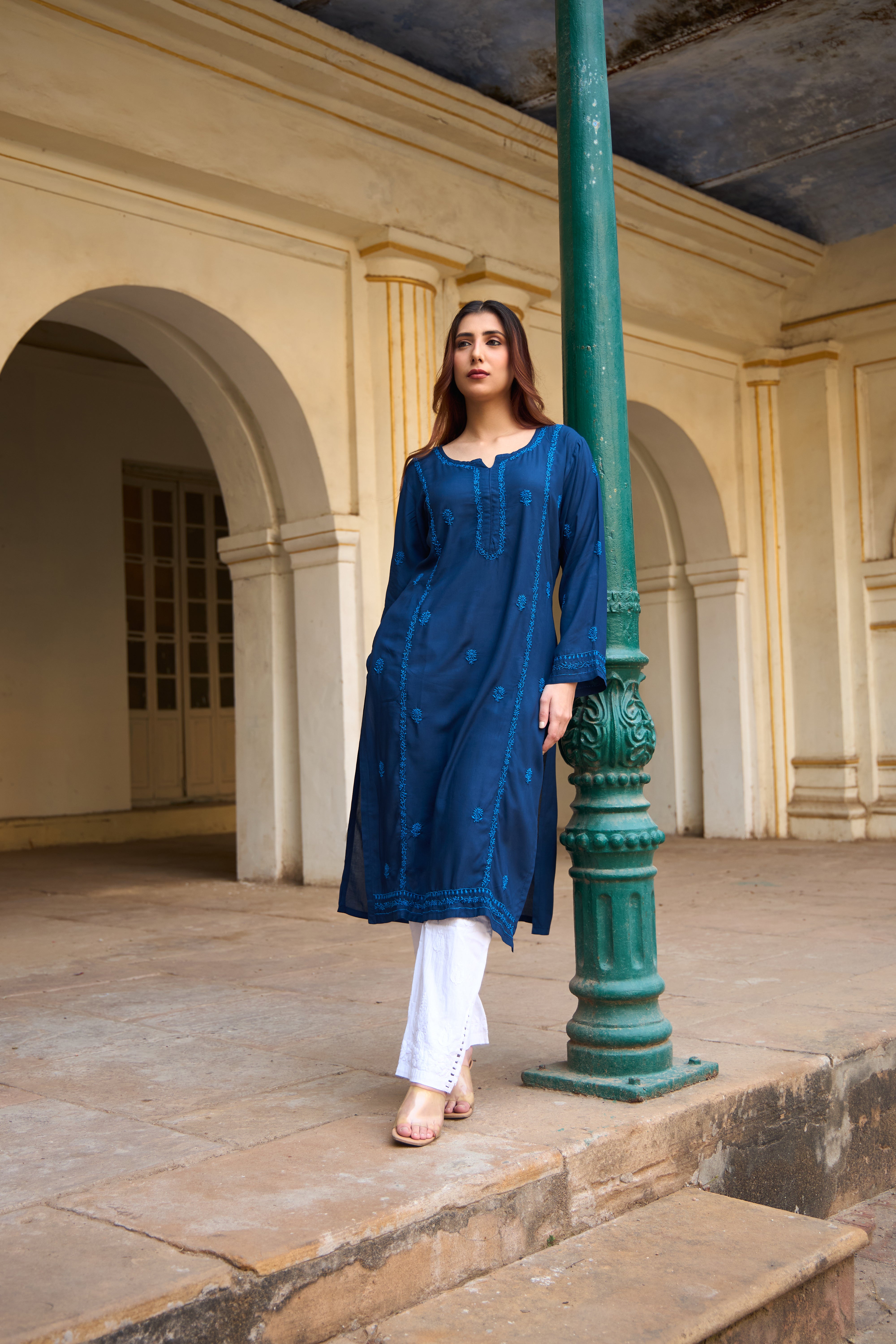 Nazm Modal Navy Blue Chikankari Kurta
