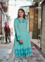 Hoor Cyan Blue Modal Chikankari Kurta