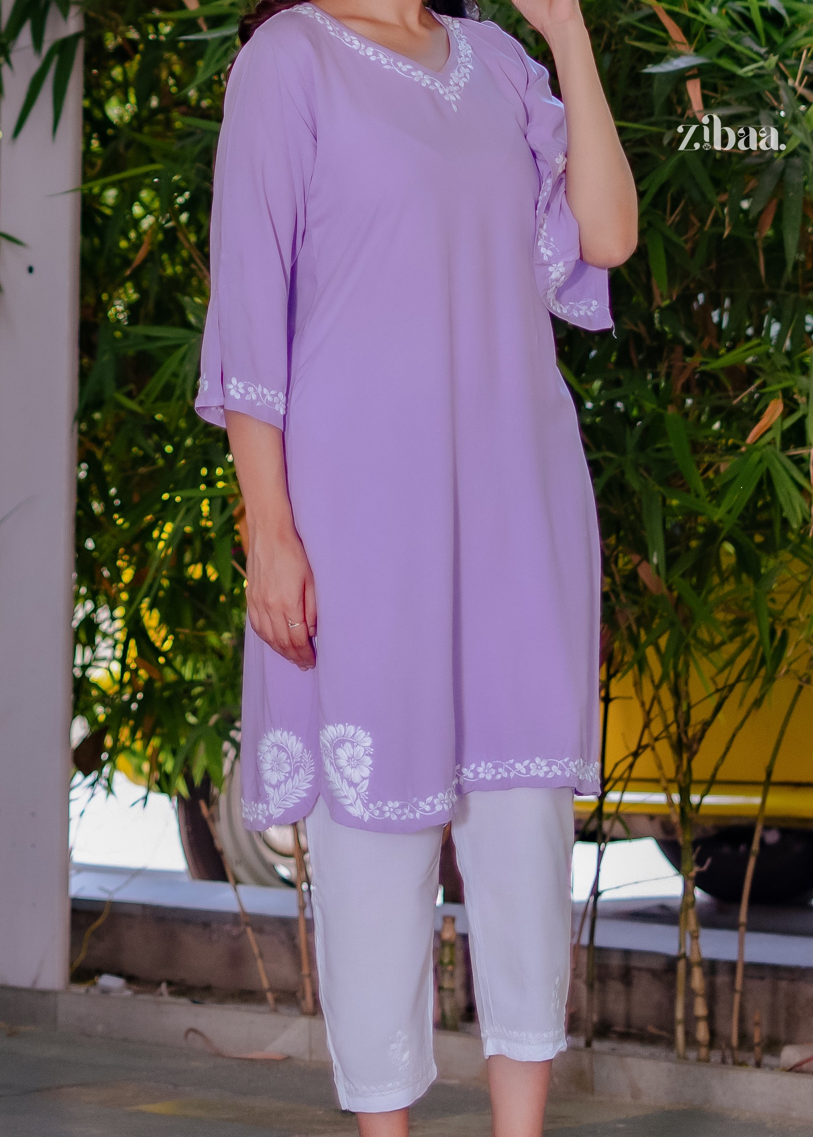 Husn Lavender Luxury Rayon Chikankari Coord Set