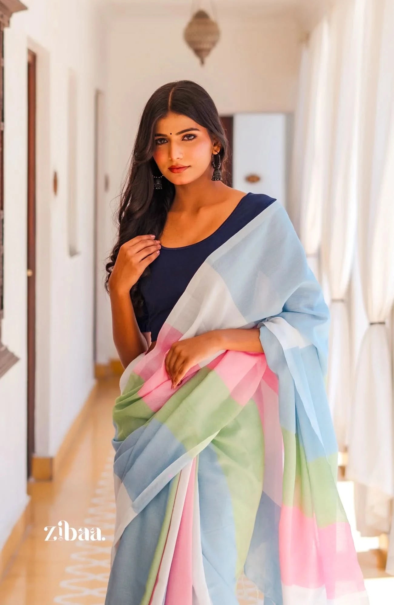 Mira Hand-Dyed Mul Cotton Multi-color Saree with Tassels