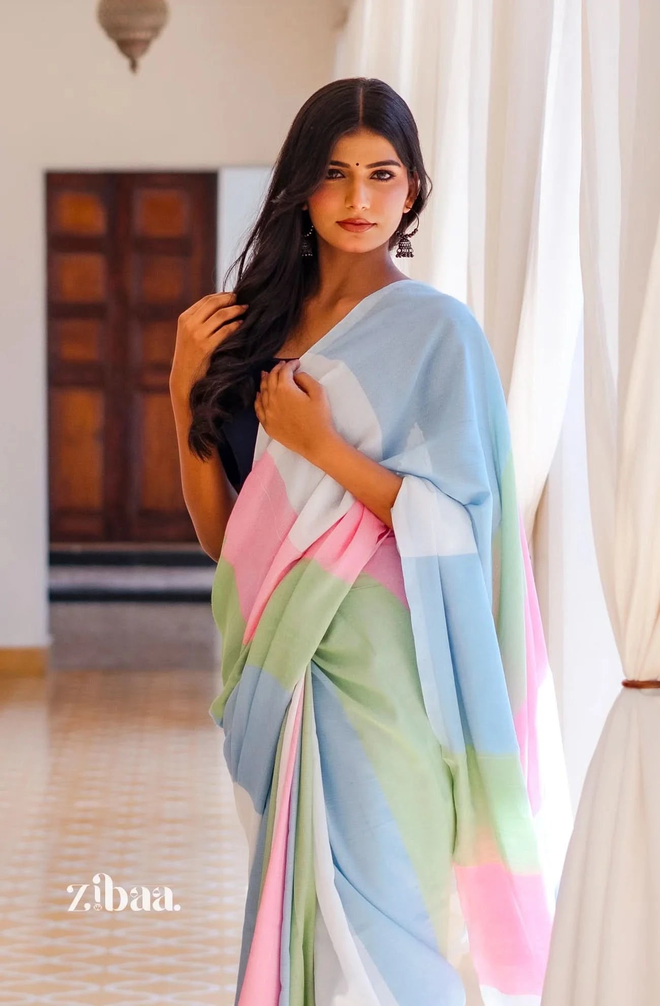 Mira Hand-Dyed Mul Cotton Multi-color Saree with Tassels