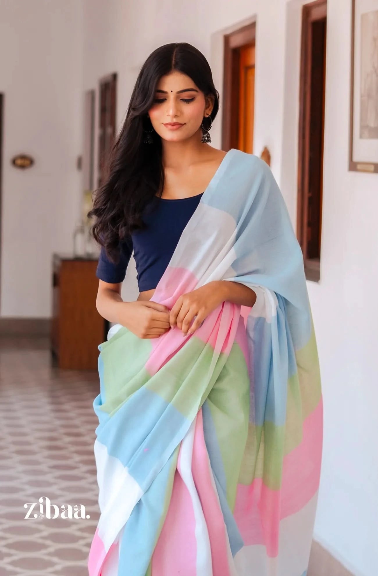 Mira Hand-Dyed Mul Cotton Multi-color Saree with Tassels
