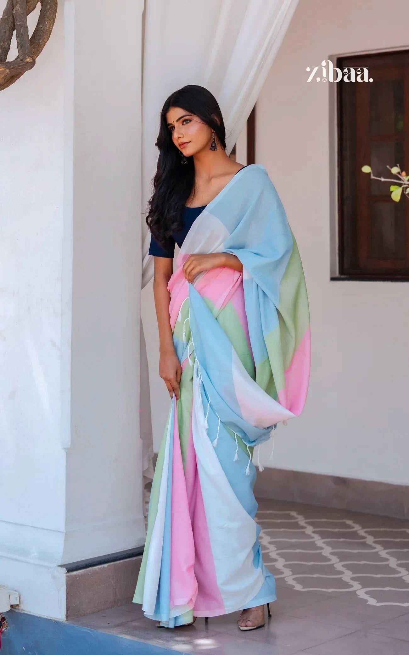 Mira Hand-Dyed Mul Cotton Multi-color Saree with Tassels
