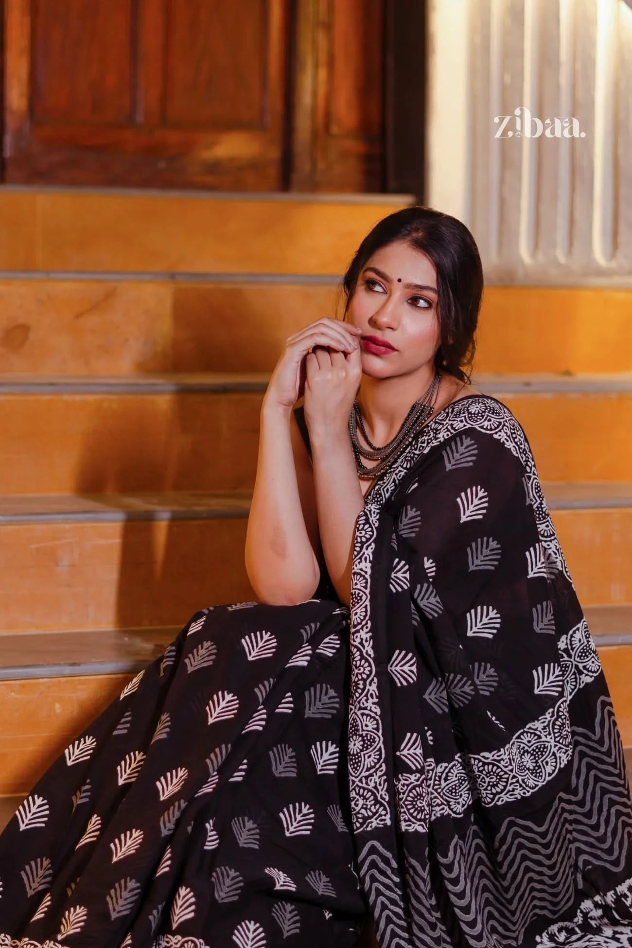 Mira Hand-Blocked Pure Mul Cotton Black Saree