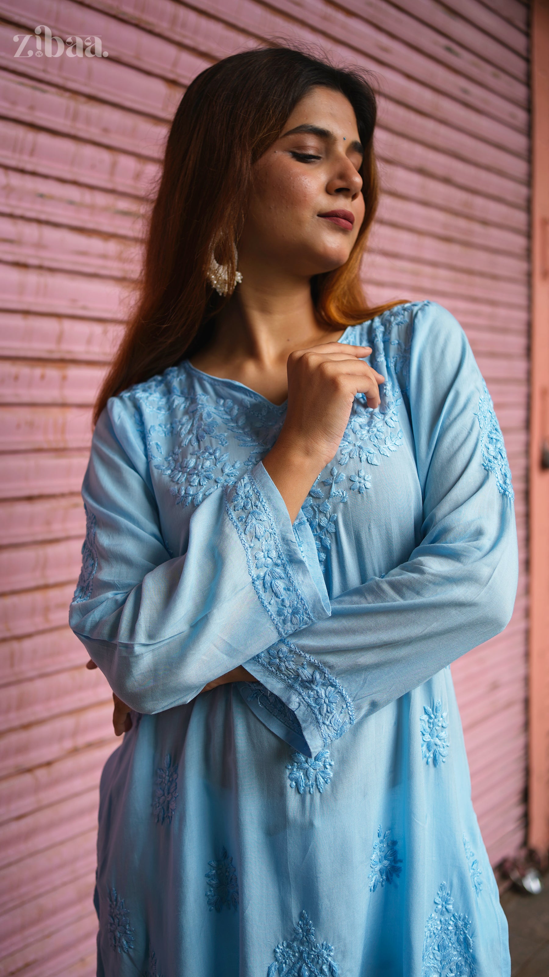 Aiyana Modal Blue Chikankari Kurti
