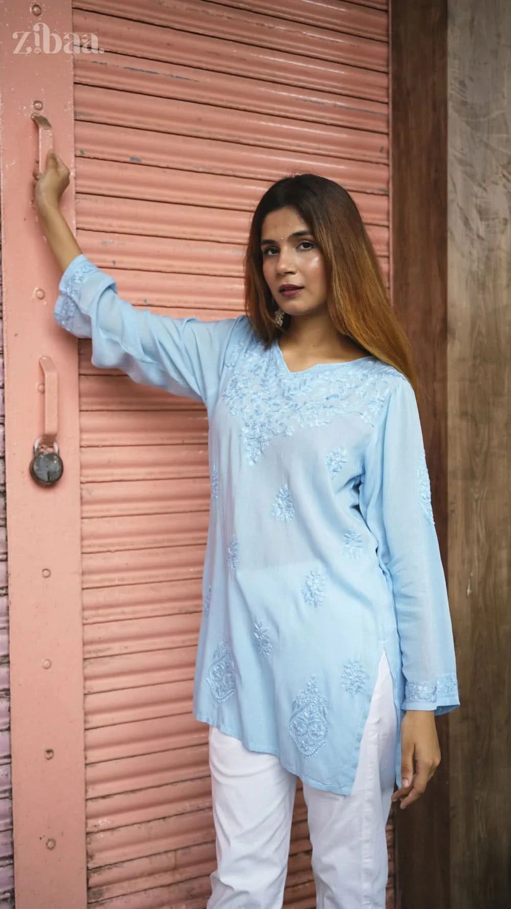 Aiyana Modal Blue Chikankari Kurti