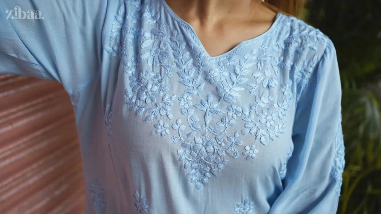 Aiyana Modal Blue Chikankari Kurti