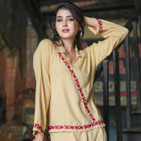 Hoor Beige Rayon Chikankari Co-ord Set