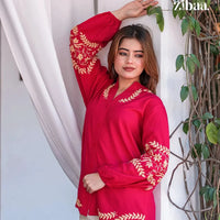 Husn Hot Pink Luxury Rayon Chikankari Top