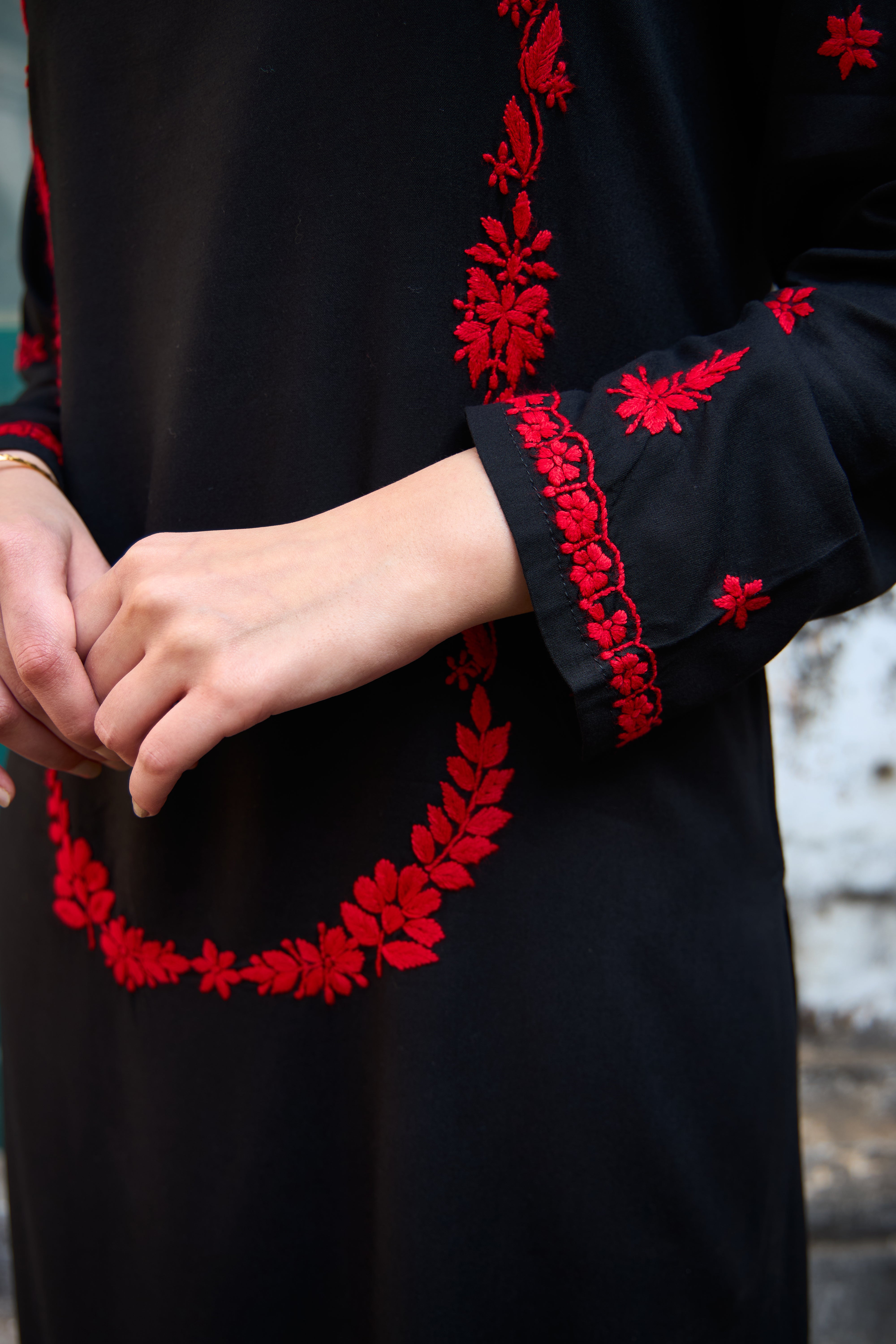 Nazm Rayon Red & Black Chikankari Coord Set