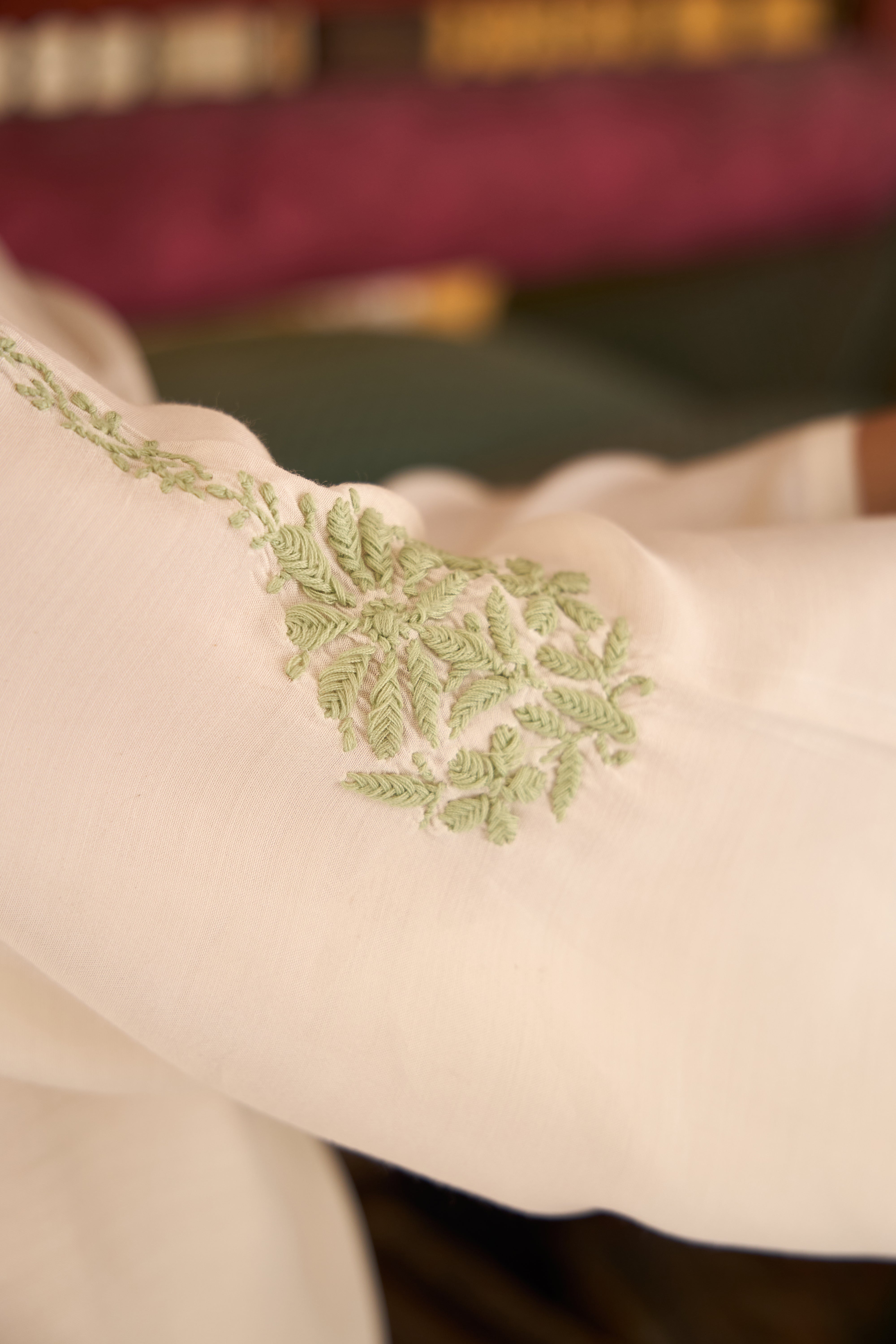 Nazm Muslin Ivory & Sage Green Chikankari Coord Set