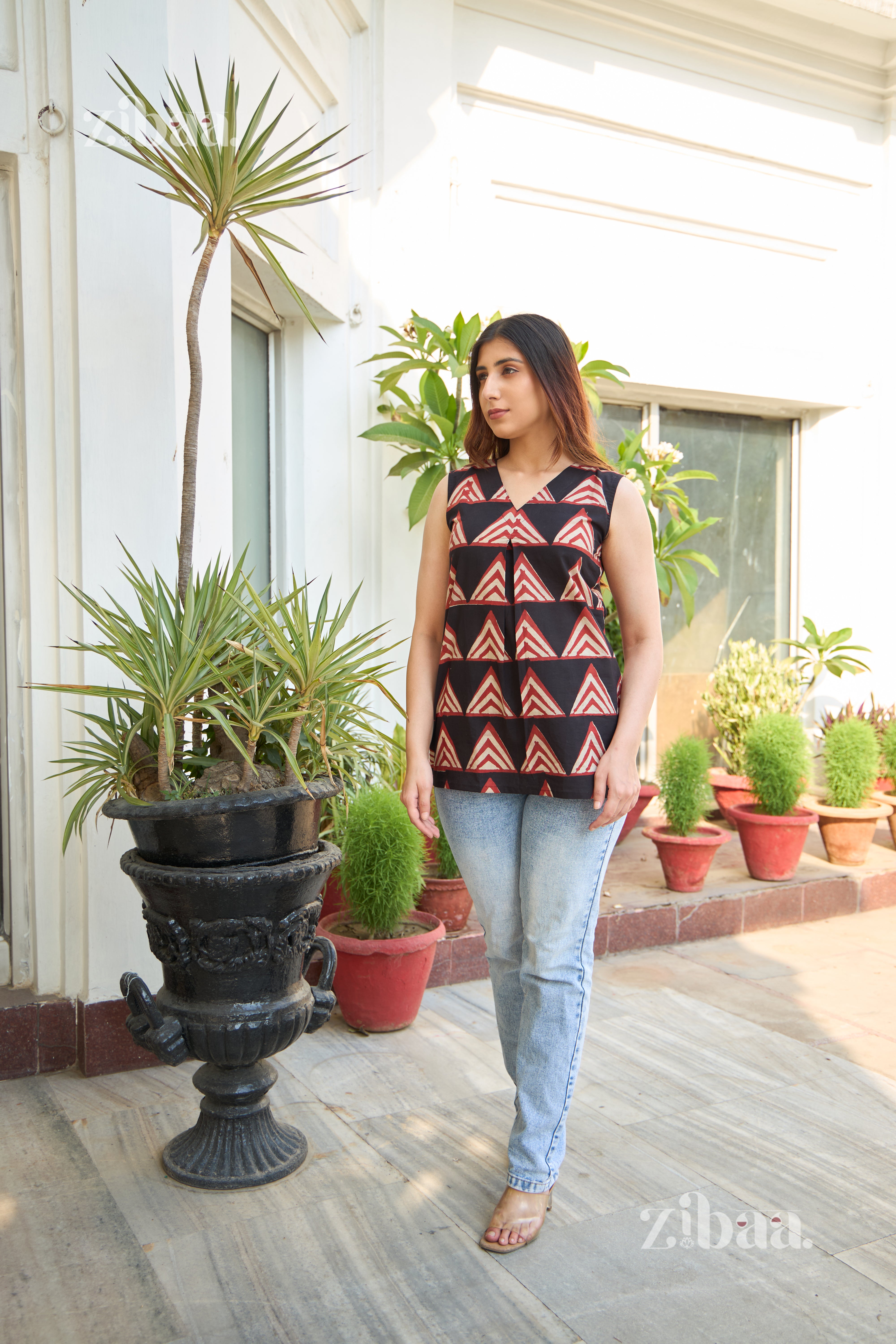 Saanjh Black & Rust Print Top