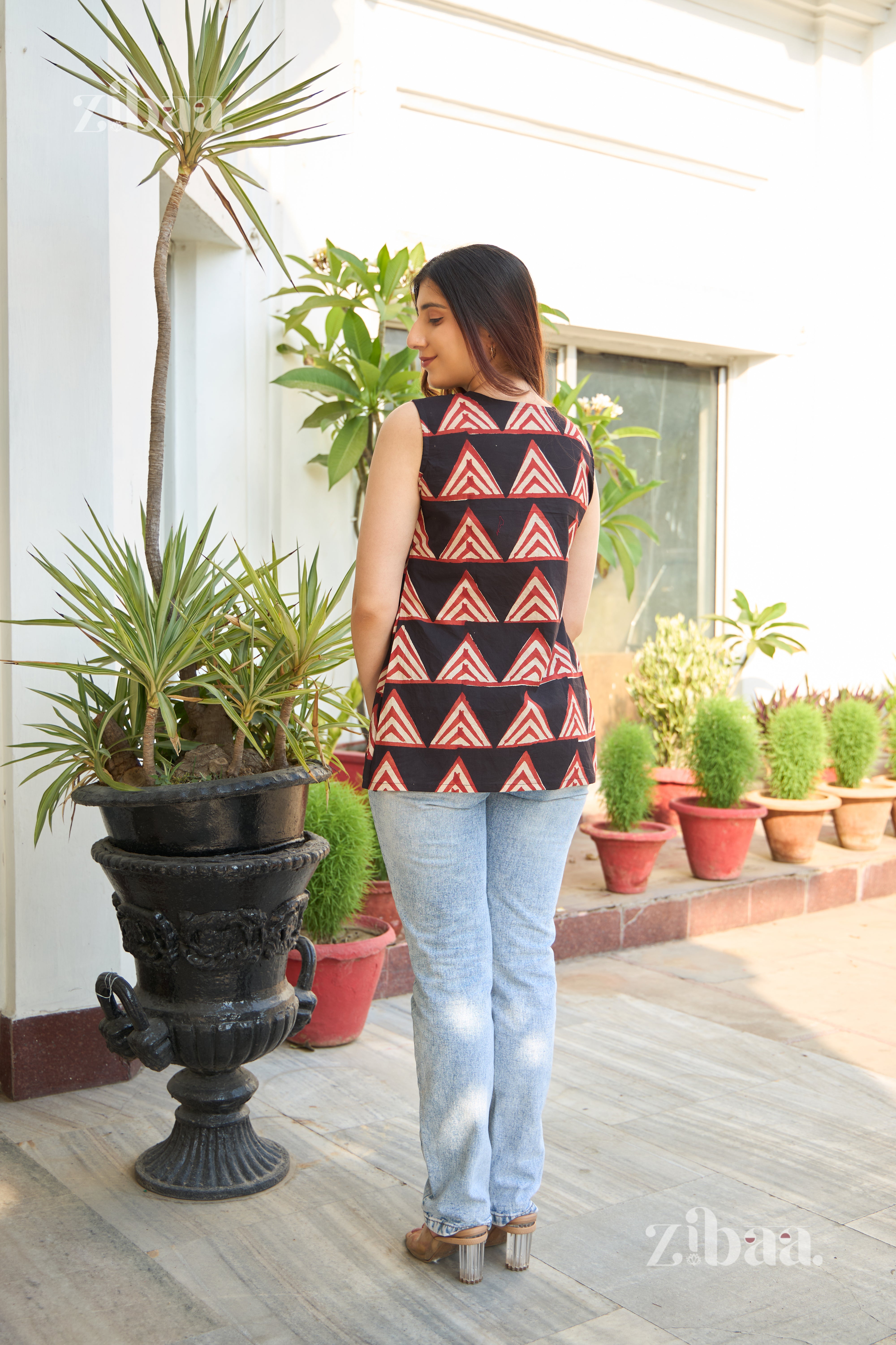 Saanjh Black & Rust Print Top
